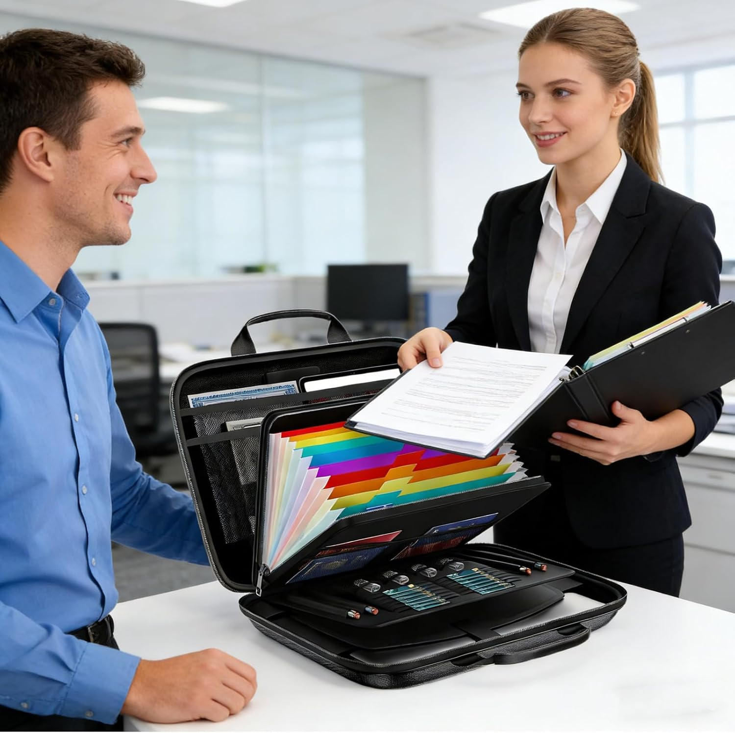 Fireproof Bag,13 Pocket Secure Storage Zipper Holder - Lockable Fireproof Money Bag for Cash,For Valuables, Important Papers, Passports, ID Cards, Social Security Card image number 1