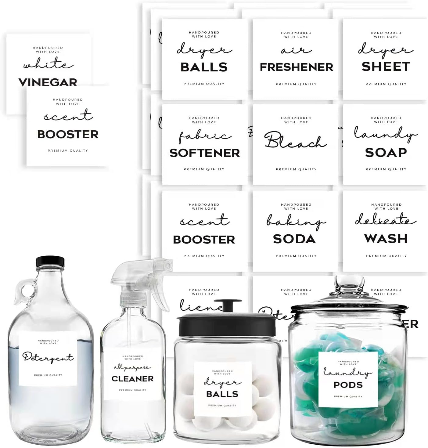 Minimalist Laundry Room Labels Set, V2Croft 48 White Matte Stickers on Clear Canisters, Home Organization Stickers for Cabinet & Drawer, Laundry Room, Linens & Cleaning Supplies(Water Resistant) image number 3