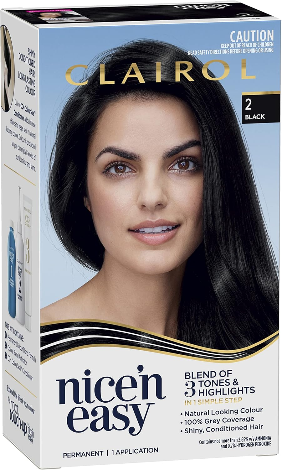 Clairol Nice 'N Easy Permanent Hair Colour 2 Natural Black, 100% Grey Coverage, Natural Looking Hair Colour image number 2