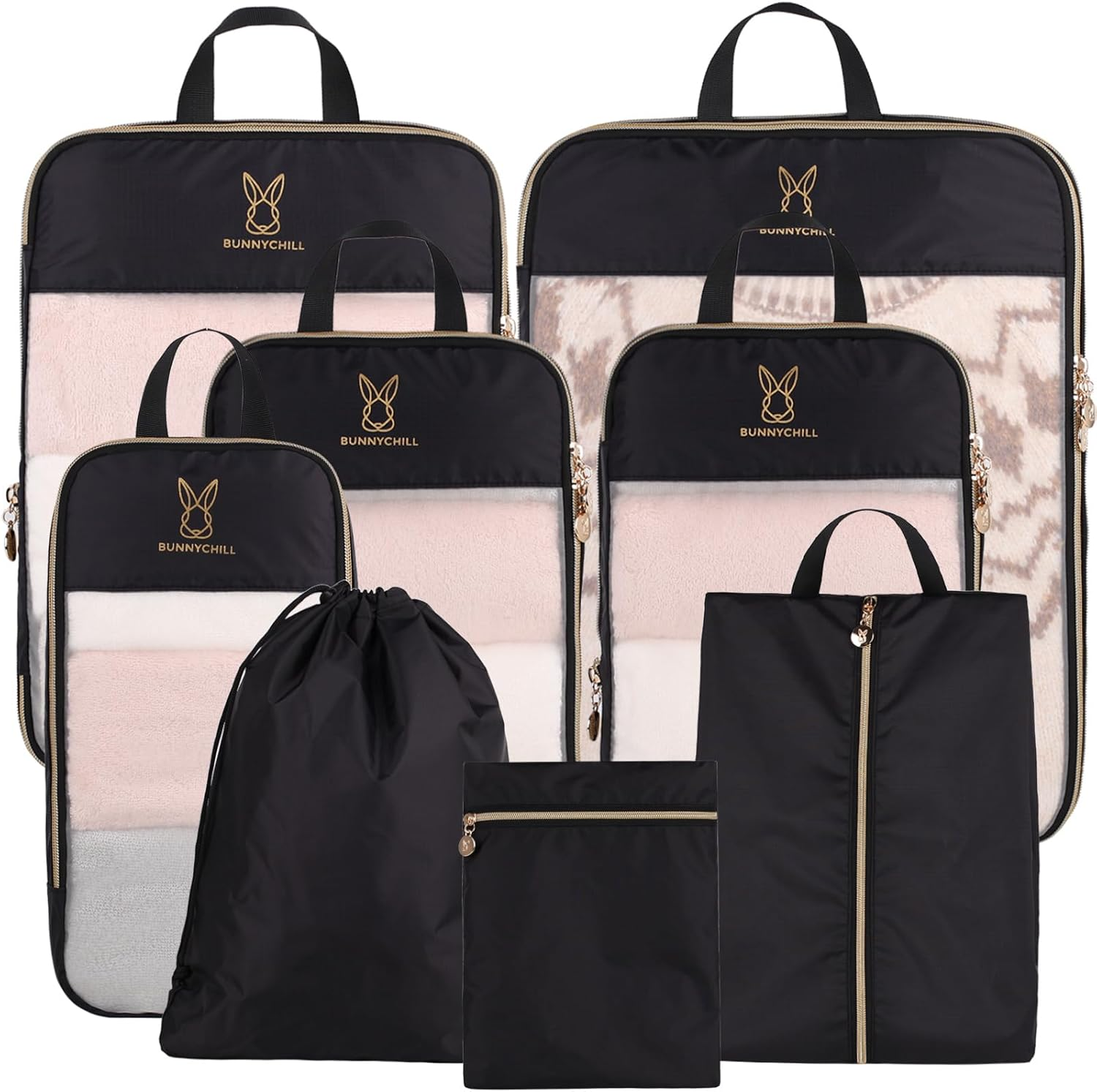 Expandable Compression Packing Cubes for Travel, See through Mesh Travel Packing Cubes for Suitcases, Lightweight Compression Suitcases Organizers Bag Set for Essentials for Luggage image number 2