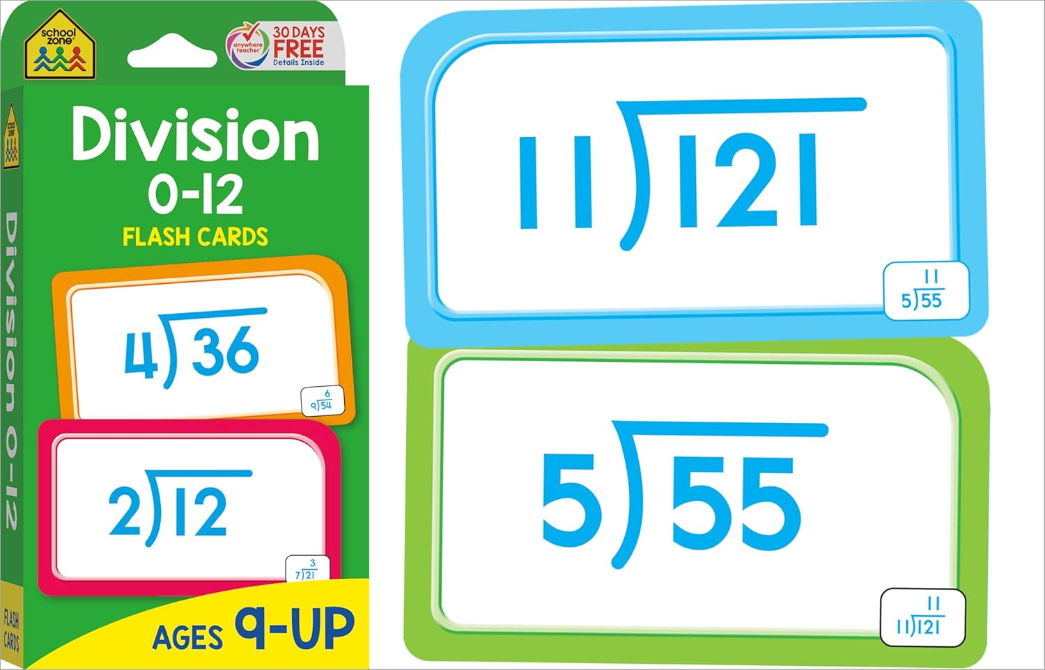 SCHOOL ZONE - Get Ready Flash Cards Multiplication & Division 2-Pack Grades 3-4, Ages 8-9, Multiplication, Division, and Elementary Math