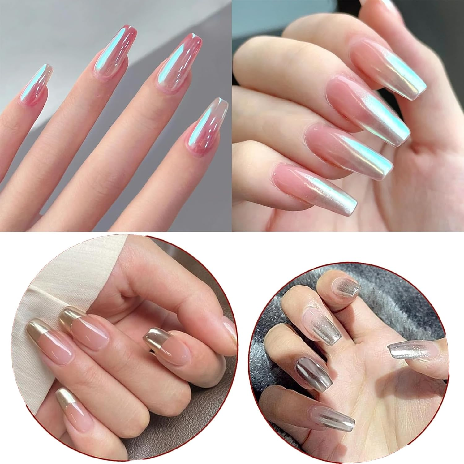 Chrome Nail Powder &ndash; Gold & Silver Iridescent Pearl Chrome Powder, Holographic Mermaid Glitter Pigment for Nails, Aurora Mirror Effect(2 Set12 Colors) image number 2