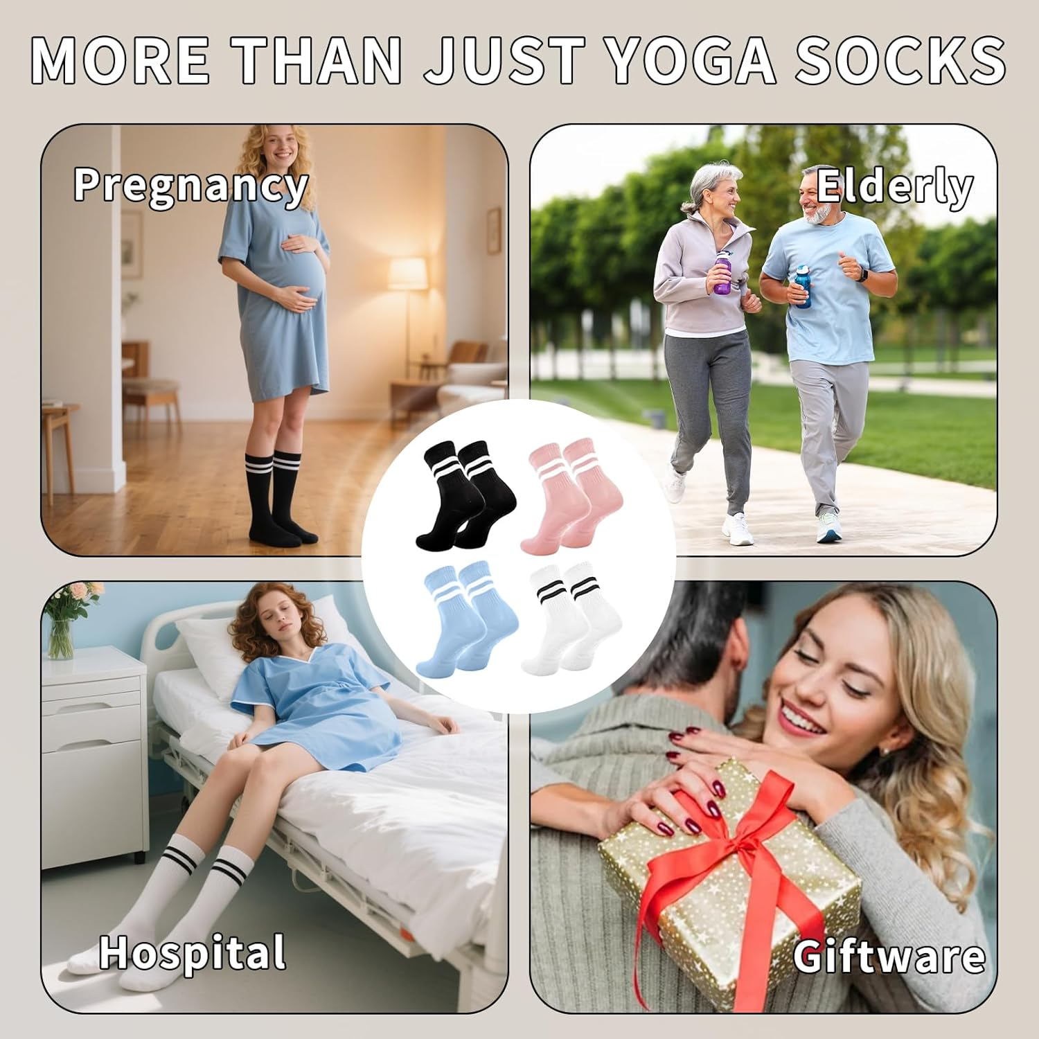 Pilates Socks, 4 Pairs Pilates Yoga Socks with Grips for Women, Anti-Slip Yoga Pilates Sock for Hospital, Dance, Barre, Barefoot image number 3