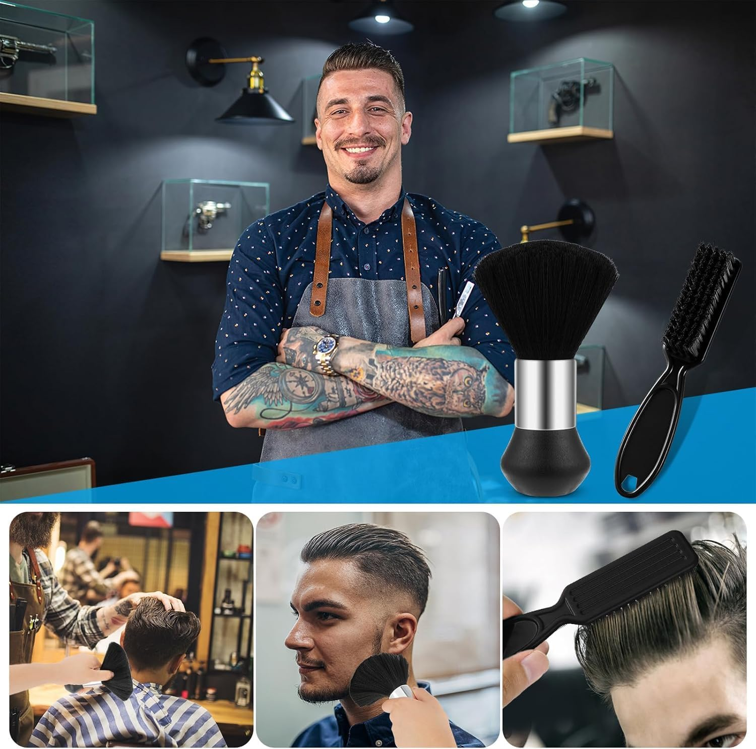 Black Barber Brush Neck Duster, 2Pcs Hair Cutting Brush Soft Barber Trimmer Clipper Cleaner Hairbrush, Soft Hair Cutting Brushs for Loose Hair Removal