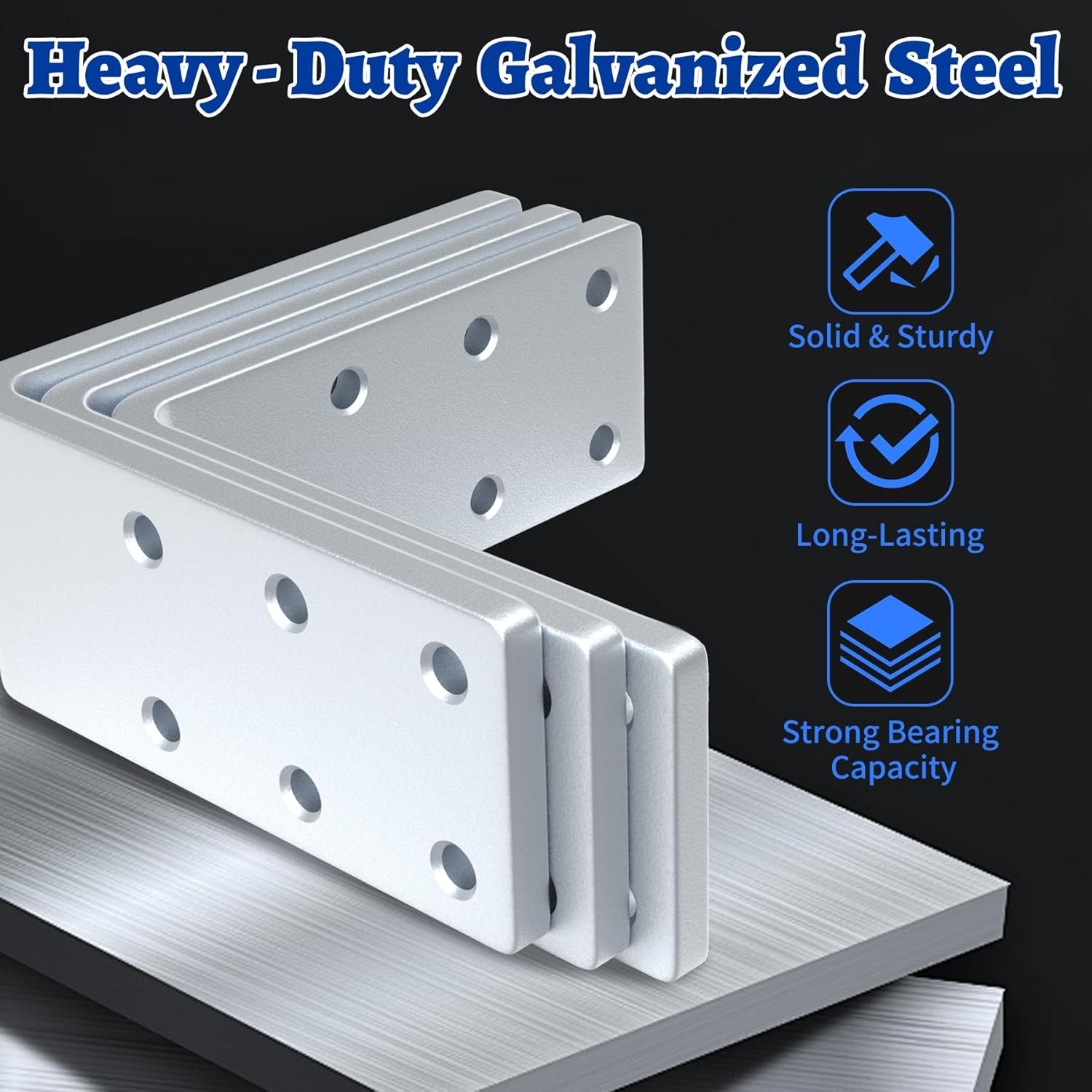 Wintcomfort 8 Pcs Metal Corner Shelf Bracket, 3.2" X 3.2" X 1.2" Thicken 11-Ga Heavy Duty Galvanized Corner Brace, 90 Degree L Bracket, Large Metal Corner Brace for Frame, Fence, Wood, Furniture image number 1