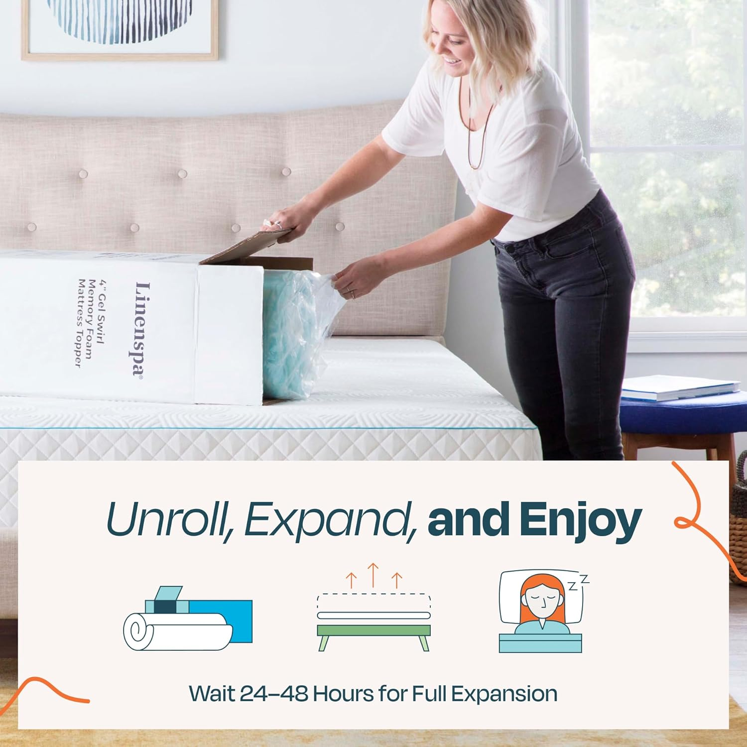 LINENSPA 2 Inch Gel Swirl Memory Foam Mattress Topper &ndash; Cooling Gel Infused &ndash; Pressure Relieving &ndash; Certipur Certified - Twin image number 6