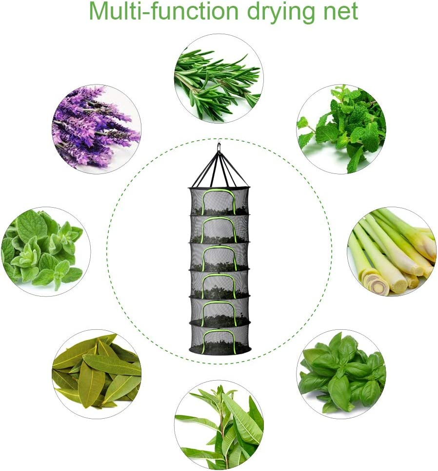 6 Tier Black Mesh Zippered Herb Drying Rack Hanging Dryer Dry Net with Pruning Shear for Hydroponics image number 3
