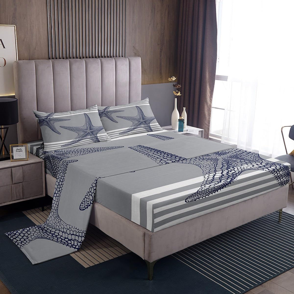 Feelyou Seahorse Sheet Set Queen Ocean Creature Themed Sheets with Deep Pocket Fitted Sheet Sea Creature Underwater World Bed Sheets Set Marine Life Sealife Bedding Set Room Decor Underwater Bed Set