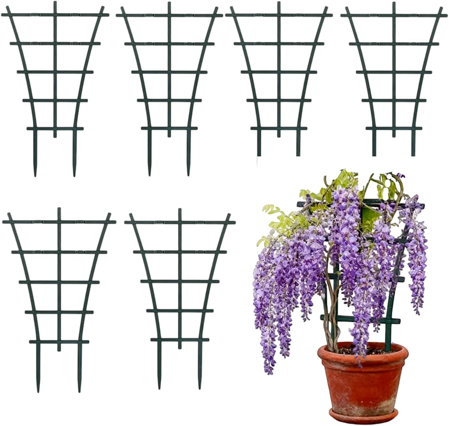Abeillo Indoor Garden Trellis, 6Pcs Stackable Support Structure for Vining Vegetation, Compact Climbing Frame for Container Gardens, Flowerpot Scaffolding System, Pea Vines image number 4
