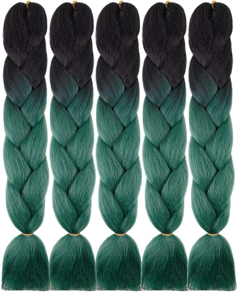 AIDUSA Ombre Braiding Hair Black to Dark Green 5Pcs Synthetic Afro Braiding Hair Extensions 24 Inch 2 Tones for Women Twist Crochet Braids 100G (#B18 Black to Blackish Green) image number 5