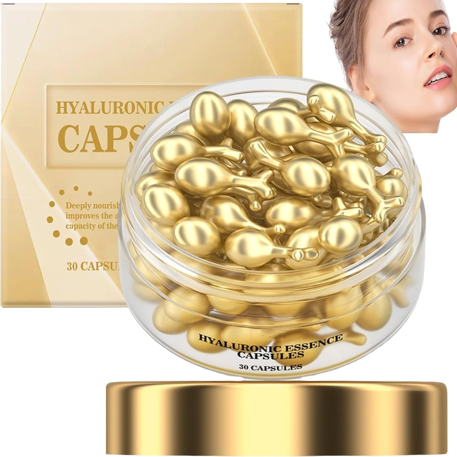 Hyaluronic Acid Anti-Aging Capsule Serum, Vitamin E Capsules for Face, Intense Hydration Skin Targets Fine Lines, Wrinkle Lifting & Firming Essence, Repair Dry Skin (30 Capsules)