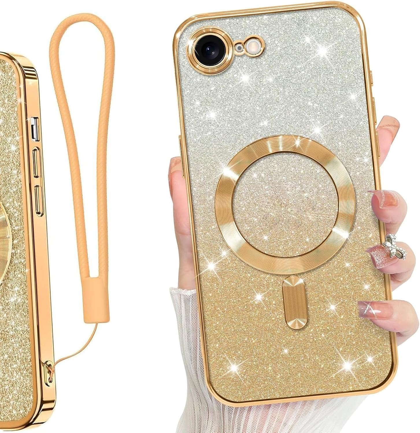 For Iphone 16E Case Clear Magnetic Glitter Phone Cases [Compatible with Magsafe] Protector Slim Sparkle Luxury Plating Shockproof Protective Cover Women (Pink, Iphone 16E)