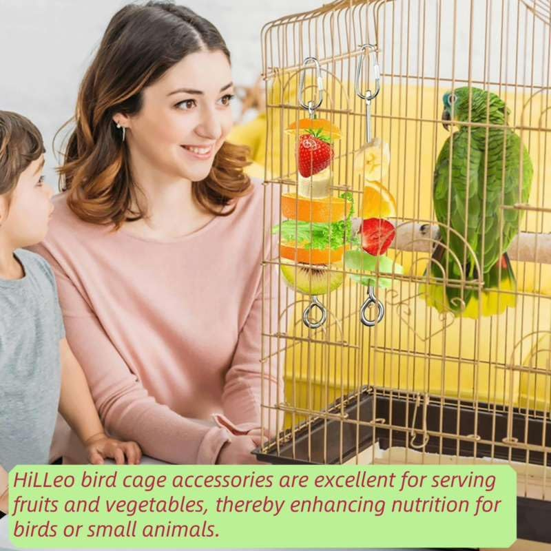Hilleo Bird Feeder Bird Cage Accessories Include 2Pcs Stainless Steel Bird Bowls with Clamp Holder and 3Pcs Bird Food Holder, for Chinchilla Parrot Macaw Budgie Cockatiel Parakeet and Small Animals image number 2