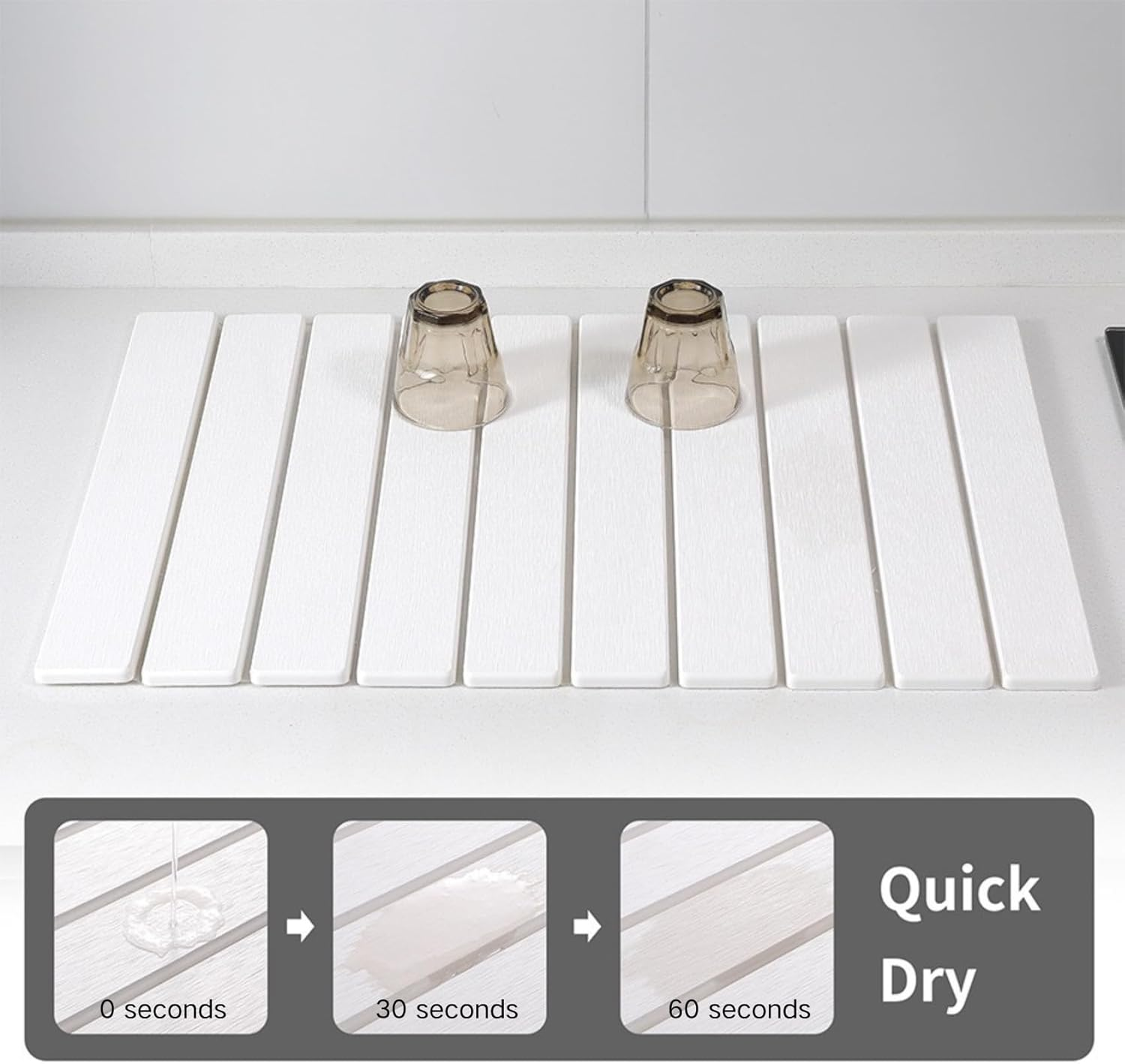 Stone Dish Drying Mat for Kitchen Counter, Foldable Absorbent Diatomaceous Earth Mat Quick Dry for Kitchen Dishes, Bottles, Cups, or Bathroom Any Countertop 60&times;39Cm (Deep Grey) image number 1