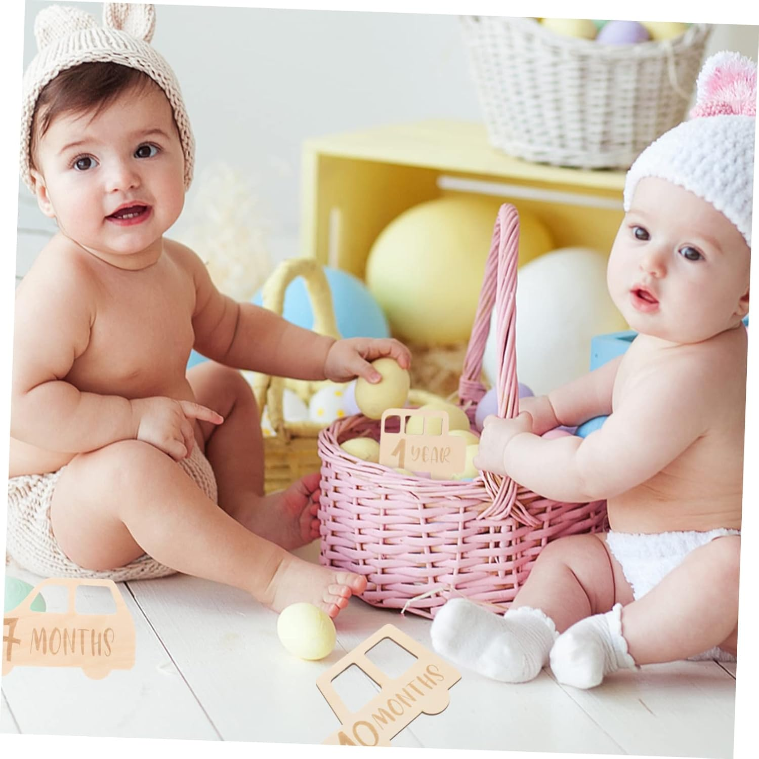 ERINGOGO 13Pcs Photo Props Announcement Sign Cards Wooden Monthly Baby Growth Recording Milestone Name Newborn Boys First Birth Announcement Wood Souvenir Photography image number 2