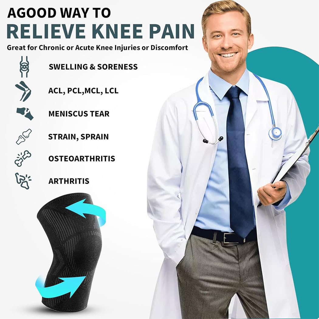 Idopick Knee Braces for Knee Pain Relief, 2 Pack Knee Brace for Meniscus Tear, Knee Compression Sleeves for Men Women, Knee Support Pad for Working Out, Arthritis, ACL, Running, Joint Recovery,S (Medium) image number 5