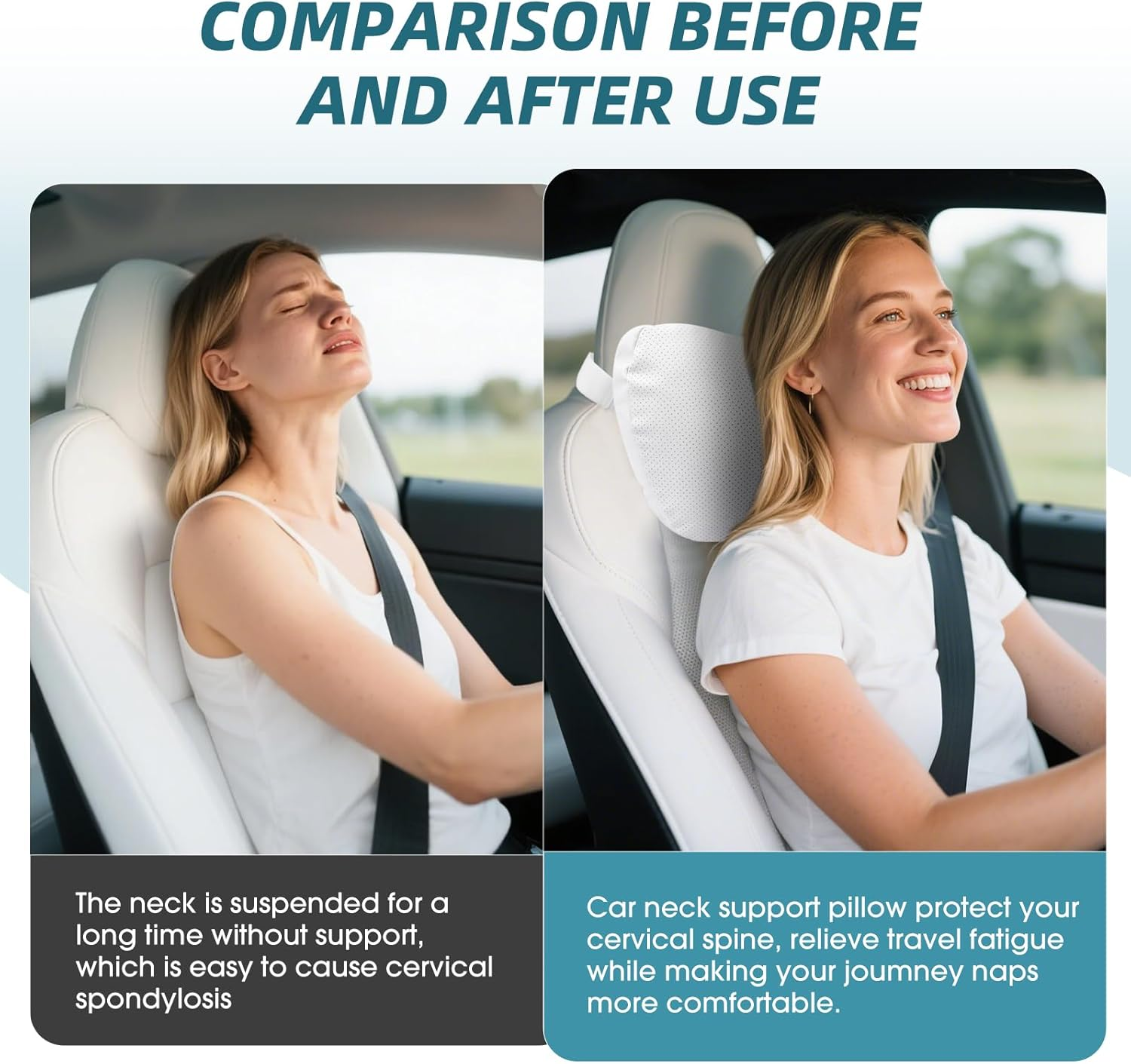 Kzeux Upgraded Car Seat Neck Pillow - Adjustable Height Headrest Cushion - for Tesla Models 3/Y/S/X High Elastic Pearl Cotton Interior and Ventilated Nappa Leather - Neck Pain Relief (1 Pack White)