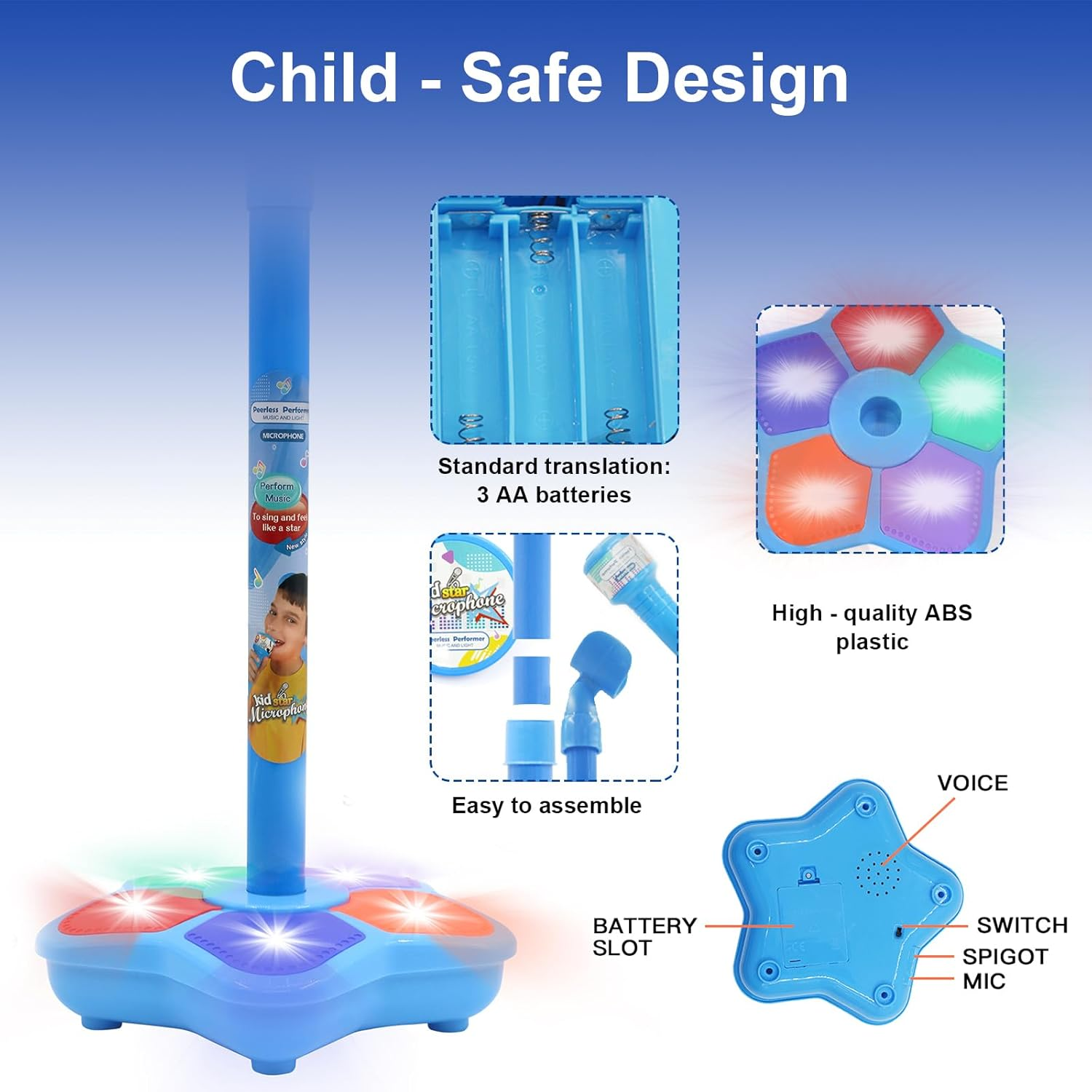 Kids Karaoke Machine with Adjustable Microphone Stand for Kids Standing Mic for Portable Singing Retractable Headset for Music & Sing-Along Flashing Stage Light Base for Aged 3-6 Boys Girls (Pink)