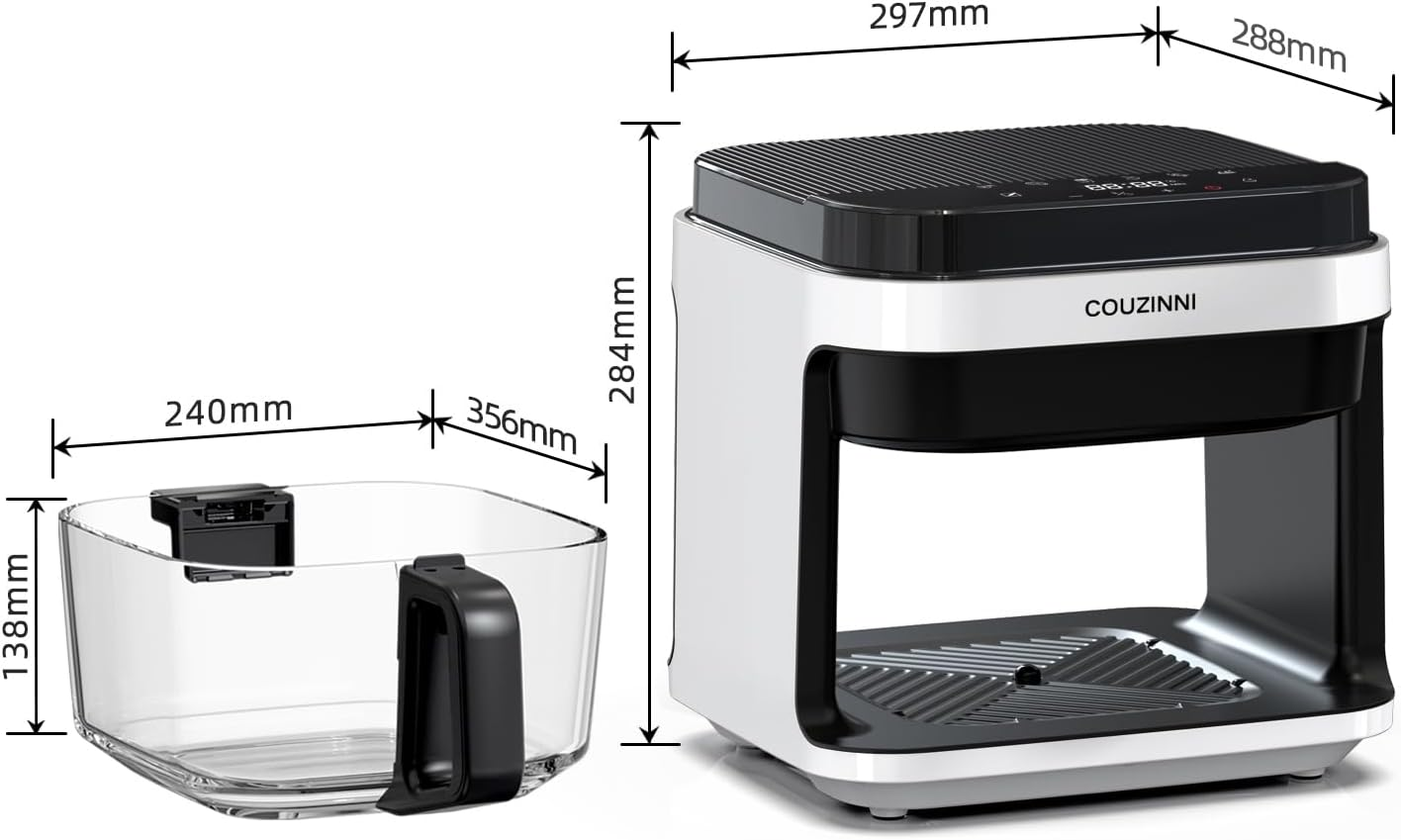 Couzinni 6.5L Digital Glass Air Fryer, 8In1 Cooker Pot for Quick Easy Oiless Meals, Fry, Roast, Bake, with Easy-View Window Cooking Basket, Mesh Tray and Heatproof Mat image number 4