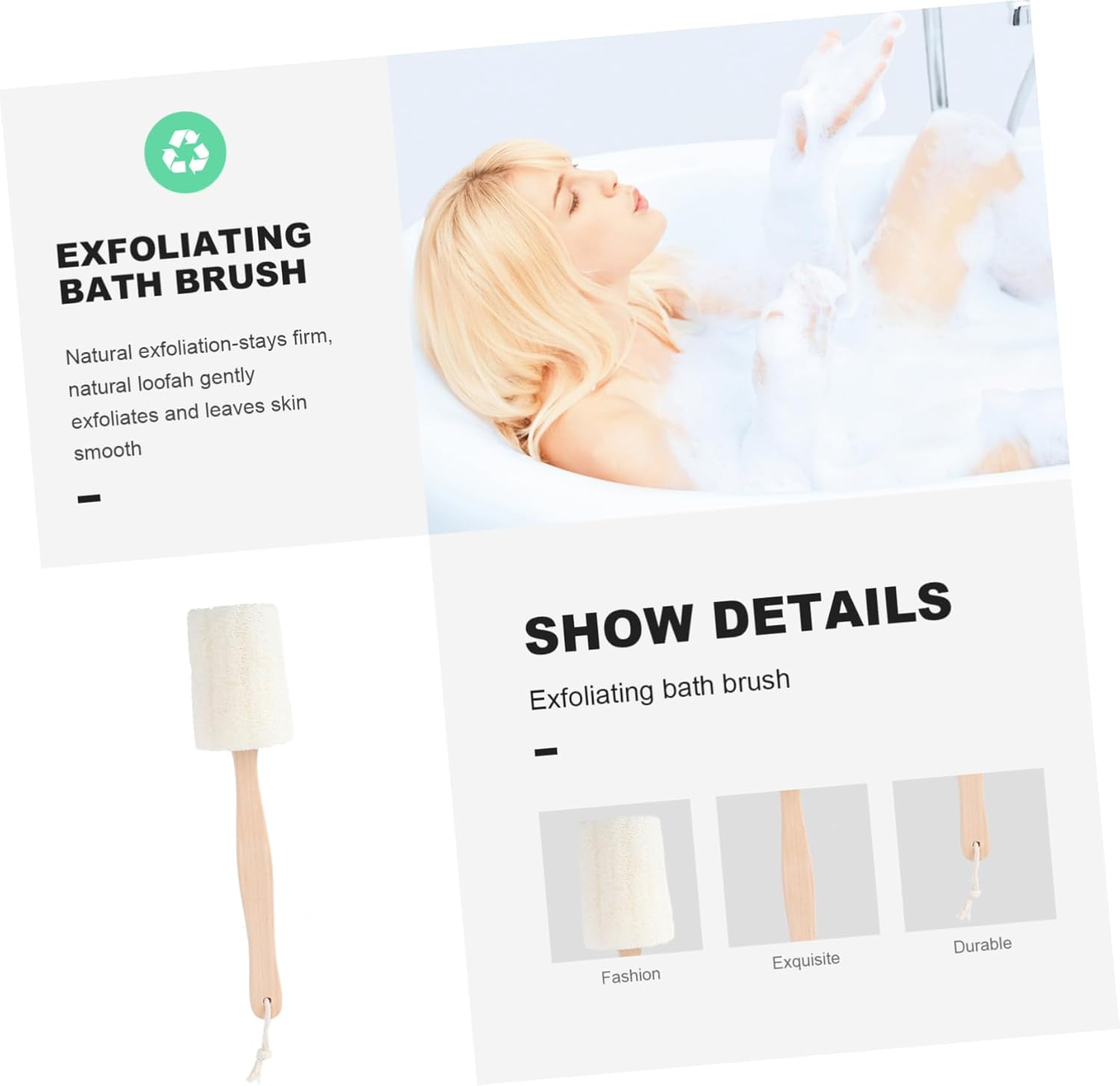Cabilock Long Wooden Handle Natural Exfoliating Loofah Bath Brush Shower Scrubber for Gentle Exfoliation Skin Cleansing for Oily Dry Skin image number 4
