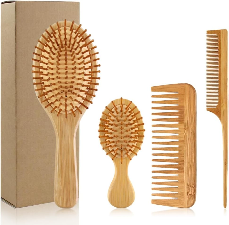Heatunk Eco-Friendly Hair Brush Comb Set - Anti-Static Detangling for Women and Men - Tail Comb, Tooth Comb, Large & Mini Wooden Massage Brushes for All Hair Types image number 6
