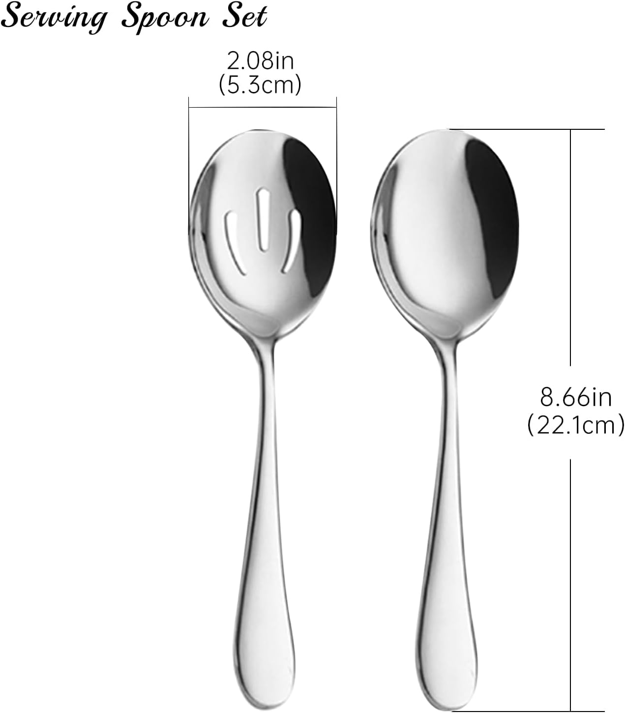 Tiokin Serving Spoons, 4 Pieces 22 Cm Large Spoon Set, Incudes 2 Serving Spoons, 2 Slotted Spoons, Metal Serving Utensils, Stainless Steel Serving Utensils for Party, Banquet, Kitchen, Dishwasher Safe image number 1