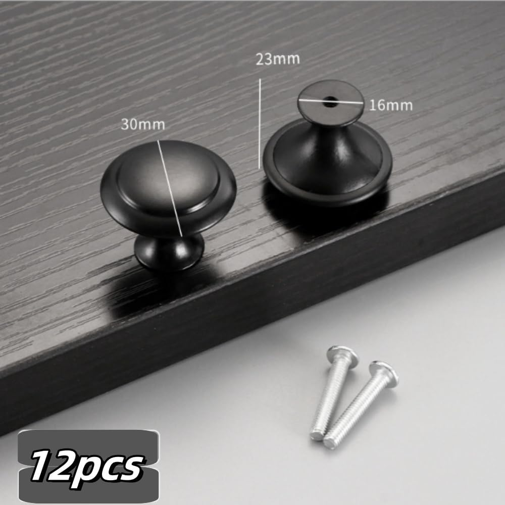 Jindizi 12 Pcs Circular Cabinet Knobs Stainless Steel Drawer Knobs Wardrobe Hardware Matte Black Drawer Knobs Kitchen Cabinet Doors Bathroom Cabinets image number 2