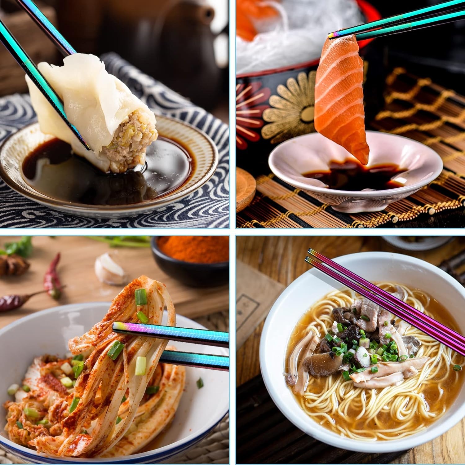 YOZOTI Stainless Steel Rainbow Color Chopsticks, Reusable Chopsticks , 5 Pairs Dishwasher Safe Metal Chopstick, Easy to Use, Square Lightweight Chop Sticks - Gift Set(Dazzling) image number 1