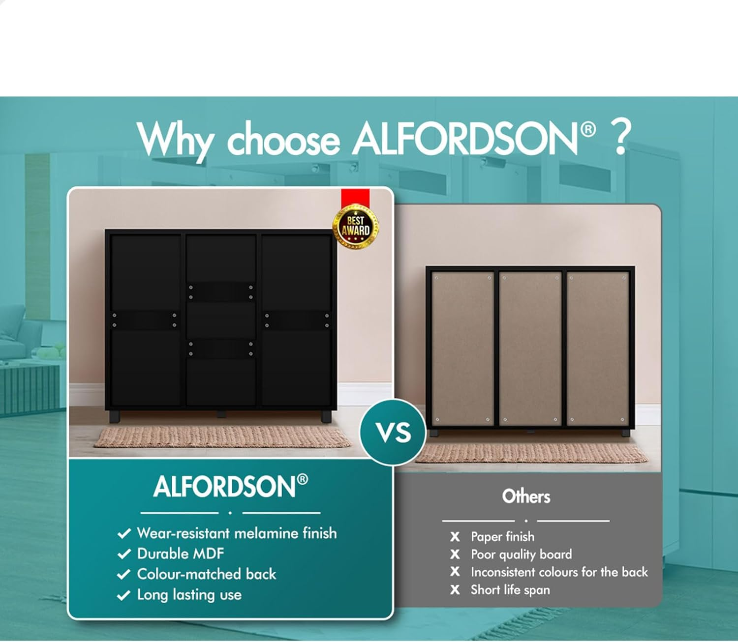 ALFORDSON Shoe Cabinet 30 Pairs Shoes Storage Rack Adjustable Cabinets Organiser Drawer Shelf with Slatted Doors, Wooden Home Furniture for Living Room, Entryway, Hallway, 97Cm Black image number 6