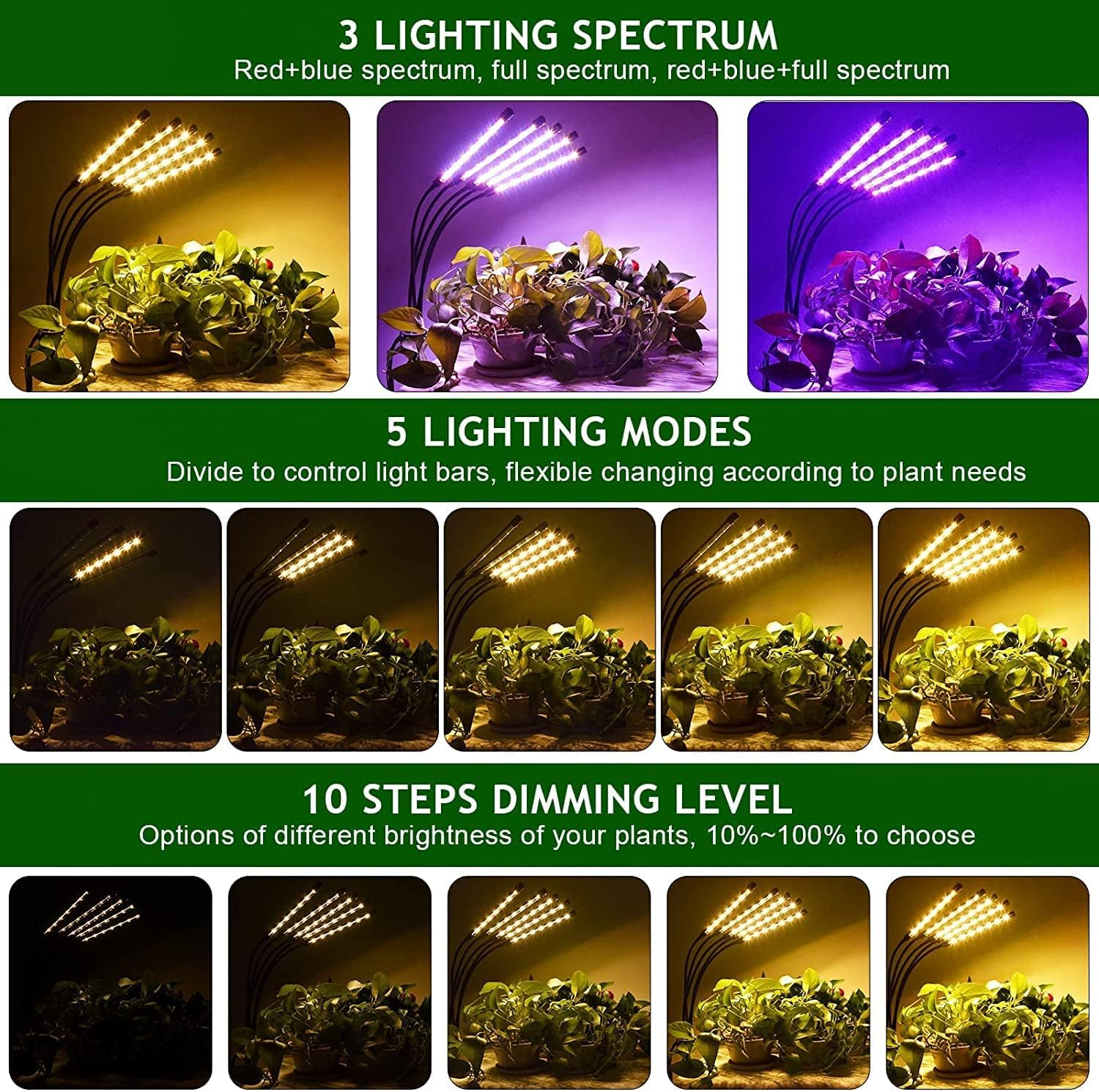 Grow Lights for Indoor Plants, LED Grow Light Stand, Red White Full Spectrum Plant Lamp with Adjustable Tripod, Gooseneck, Suitable for Flowers Vegetables