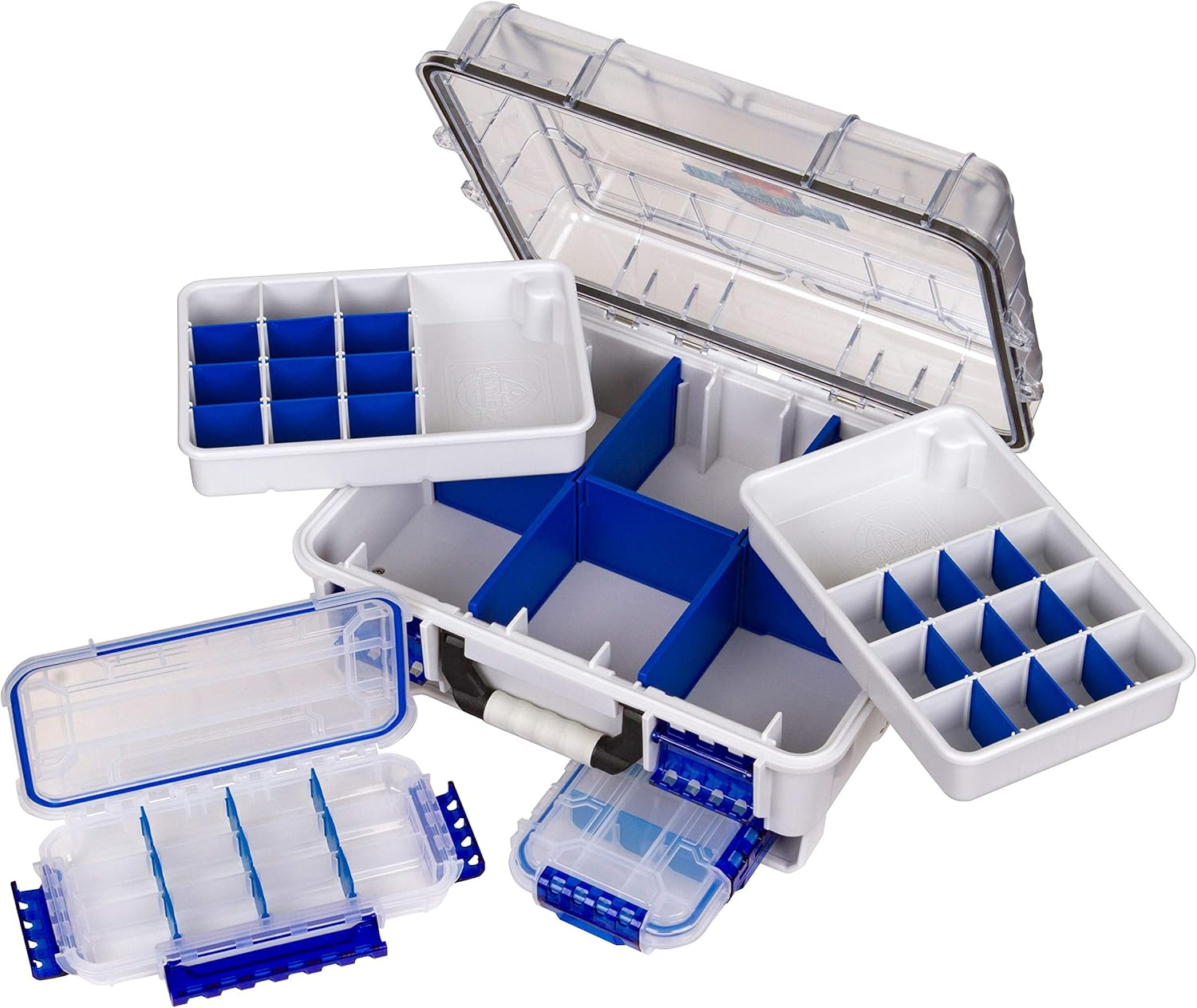 Flambeau Outdoors 3000WPBC Waterproof Satchel with [2] WP3012 Ultimate Tuff Tainers Included, Portable Waterproof Tackle Box with Trays and Base Cage, Gray/Clear image number 4