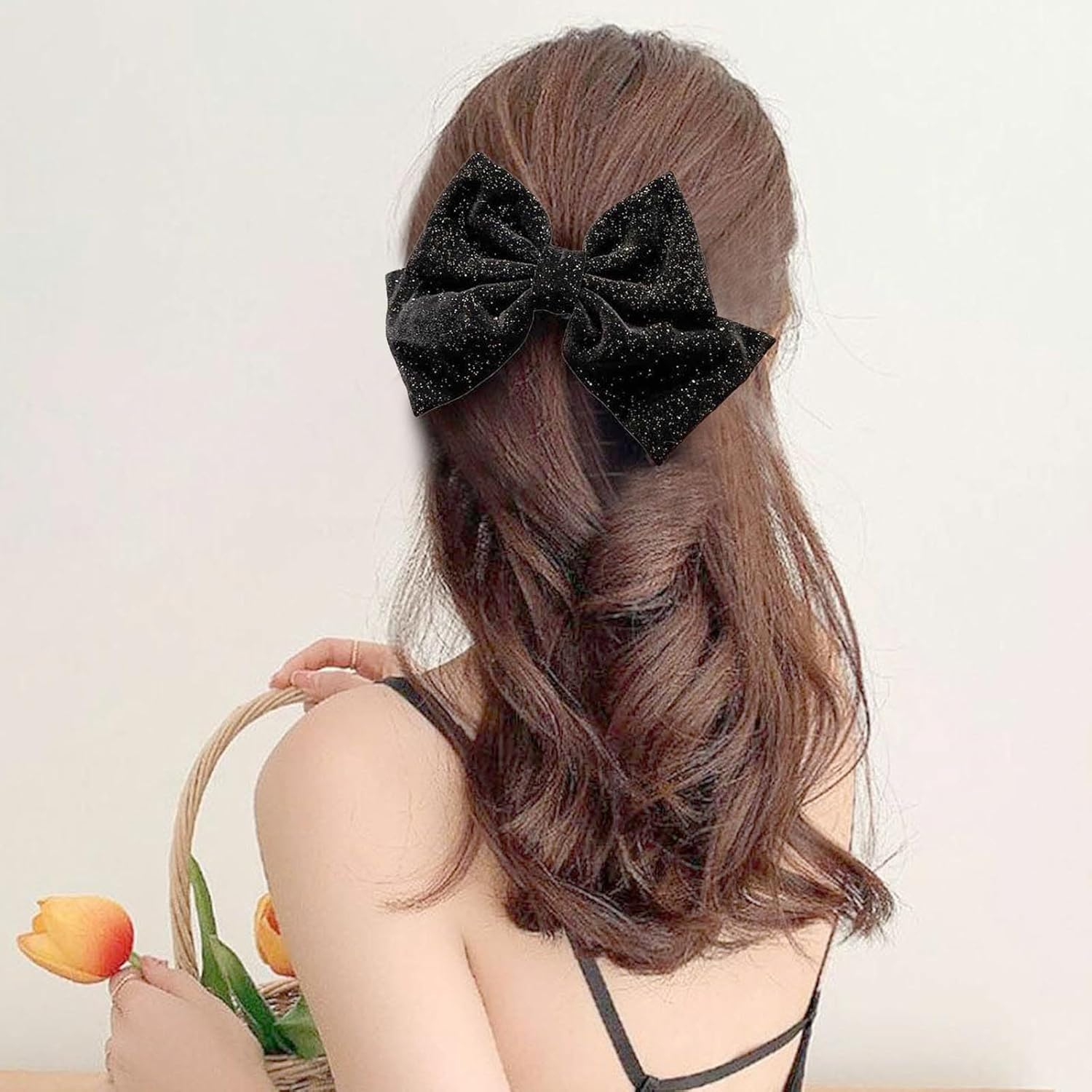 Hair Bows for Women Velvet Bow Hair Clips Sparkling Bow Clips Cute Hair Bow Clips French Hair Band Bow Prom Bows Party Wedding Bow Clip Black Red image number 5