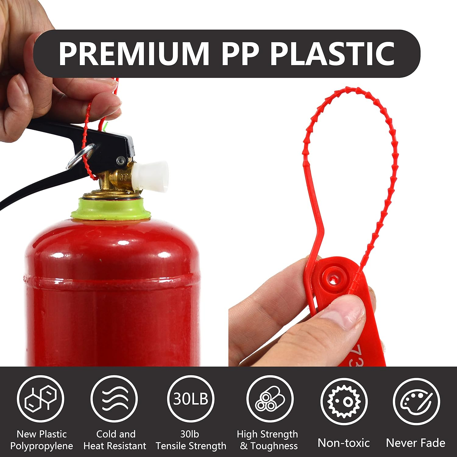 1000 Plastic Security Seals Secure Anti-Tamper Fire Extinguisher Tags Numbered Zip Ties Inspection Tags Breakable Label Tags Pull Tite Safey Tags for First Aid Kits, Clothes,Bags (Red) image number 5