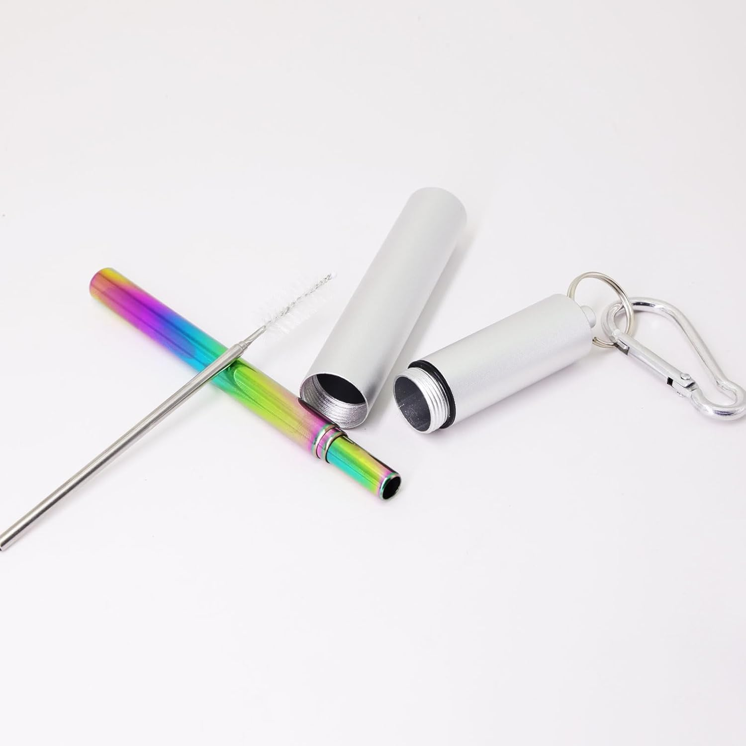 WADY Reusable Stainless Steel Straw,Collapsible Stainless Steel Drinking Straw Telescopic Straw (With Keychain Case & Cleaning Brush) for Smoothie, Milkshake, Cocktail and Hot Drinks (Rose Gold+Blue) image number 4