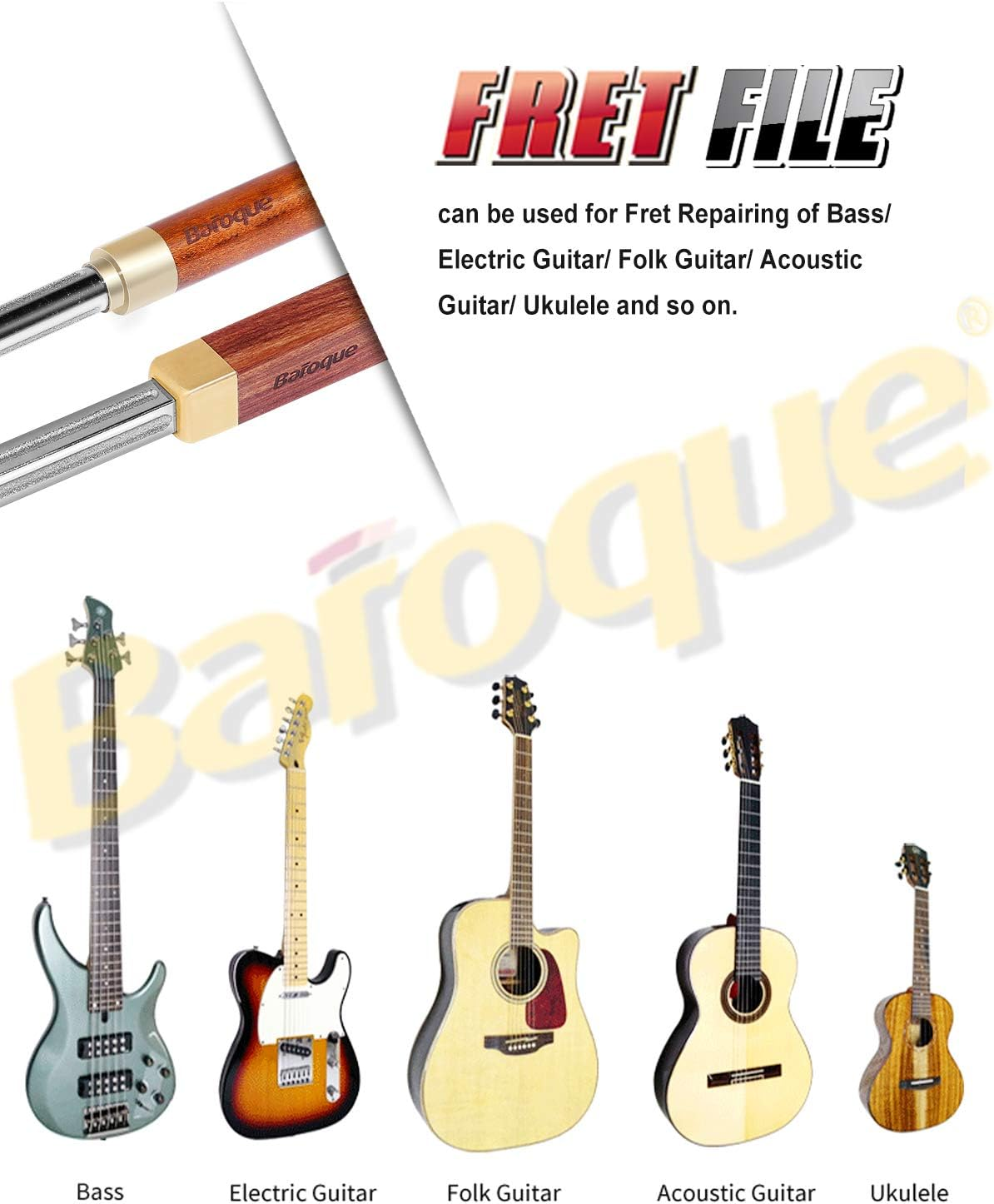 Baroque Fret Crowning Files Diamond, Guitar Fret Crown Dressing File, Fret Repairing Tools, Luthier Tools, Improved 3Rd Generation, with 3 Sizes for Guitars, Ukuleles, Bass, Banjo, Mandolin image number 6