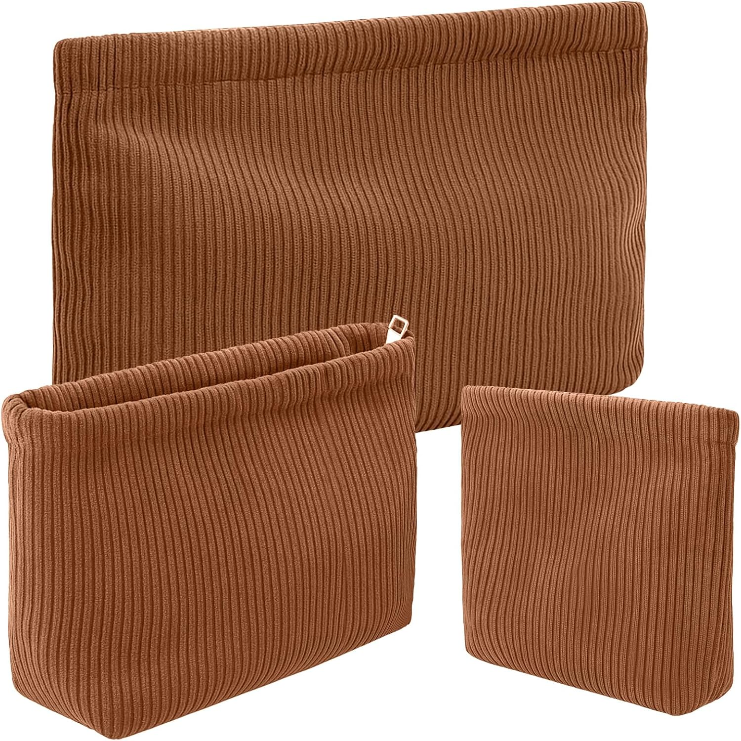 Sanwuta 3 Pack Corduroy Makeup Bag Set Cosmetic Toiletry Travel Pouch Organizer Velvet Makeup Bag for Women Large Pouch Zipper Purse Make up Organizer, Women Girls Gift, Black, Corduroy