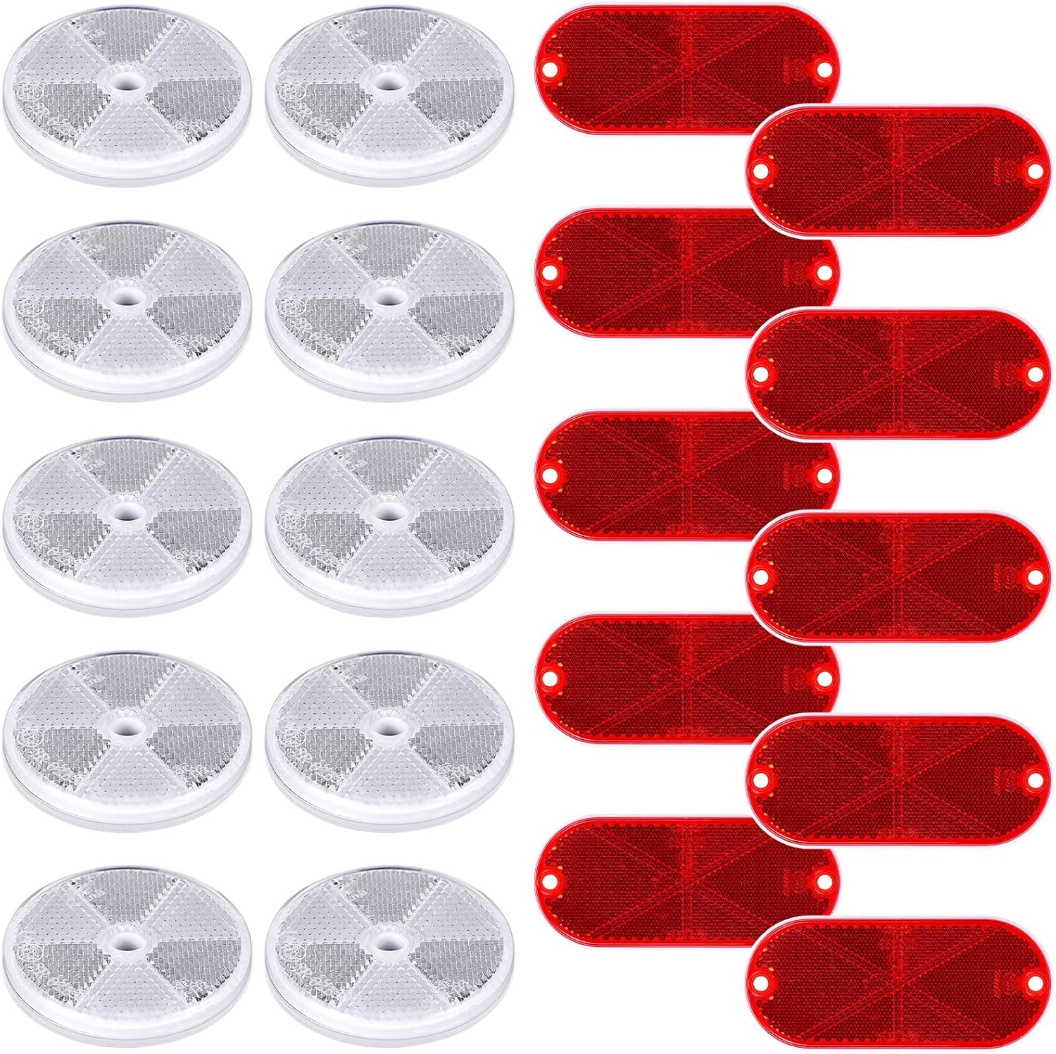 Kingdder 20 Pcs Front Reflector round Trailer Reflectors Oval Driveway Reflectors Self Adhesive Reflectors with Center Mounting Holes Reflective Mailbox Reflector for Roads Tunnels Gate (Silver, Red)