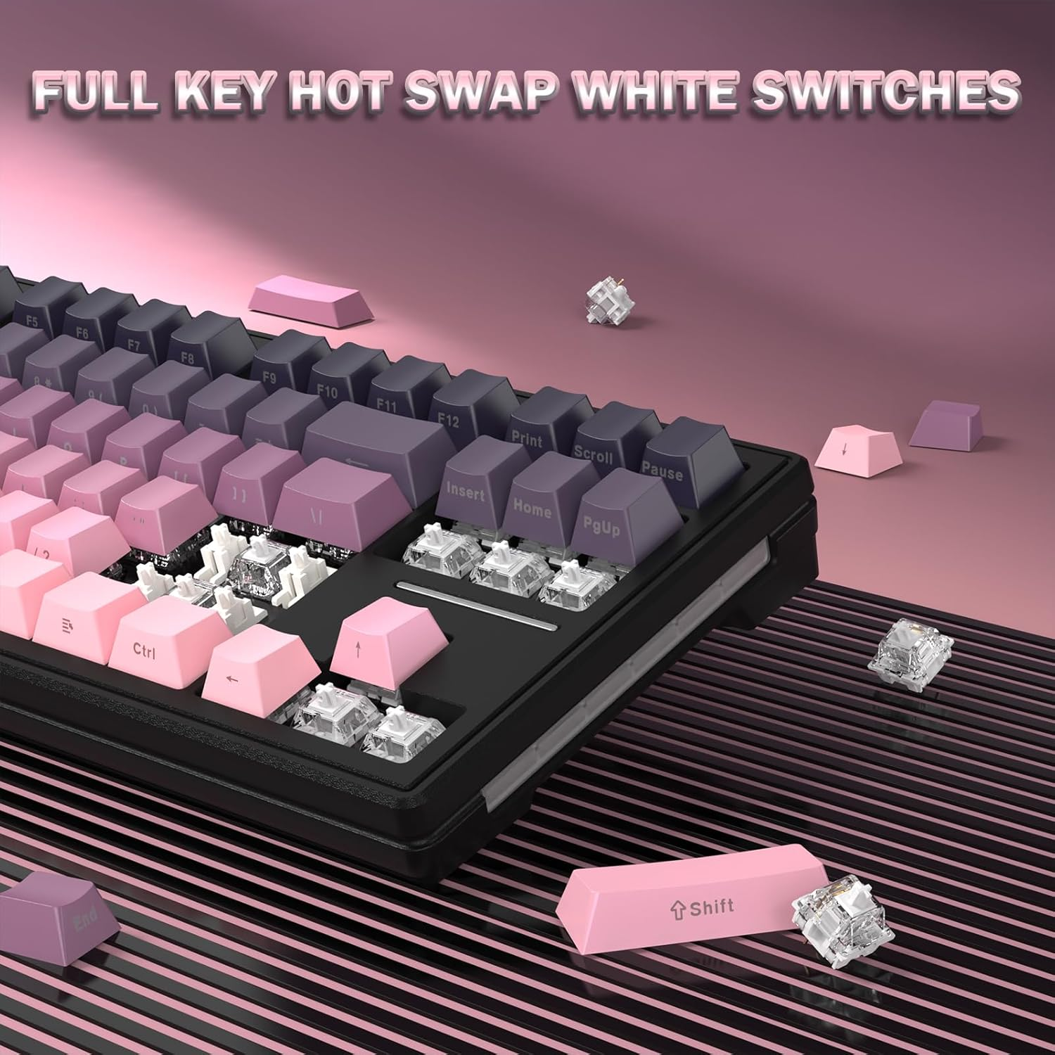 ATTACK SHARK TKL Wireless Mechanical Gaming Keyboard, Bluetooth 5.0/2.4G/USB-C Wired Hot Swap RGB Keyboard 80%, Linear White Switches Gradient Side Print PBT Keycaps for PC Mac - Burr image number 5