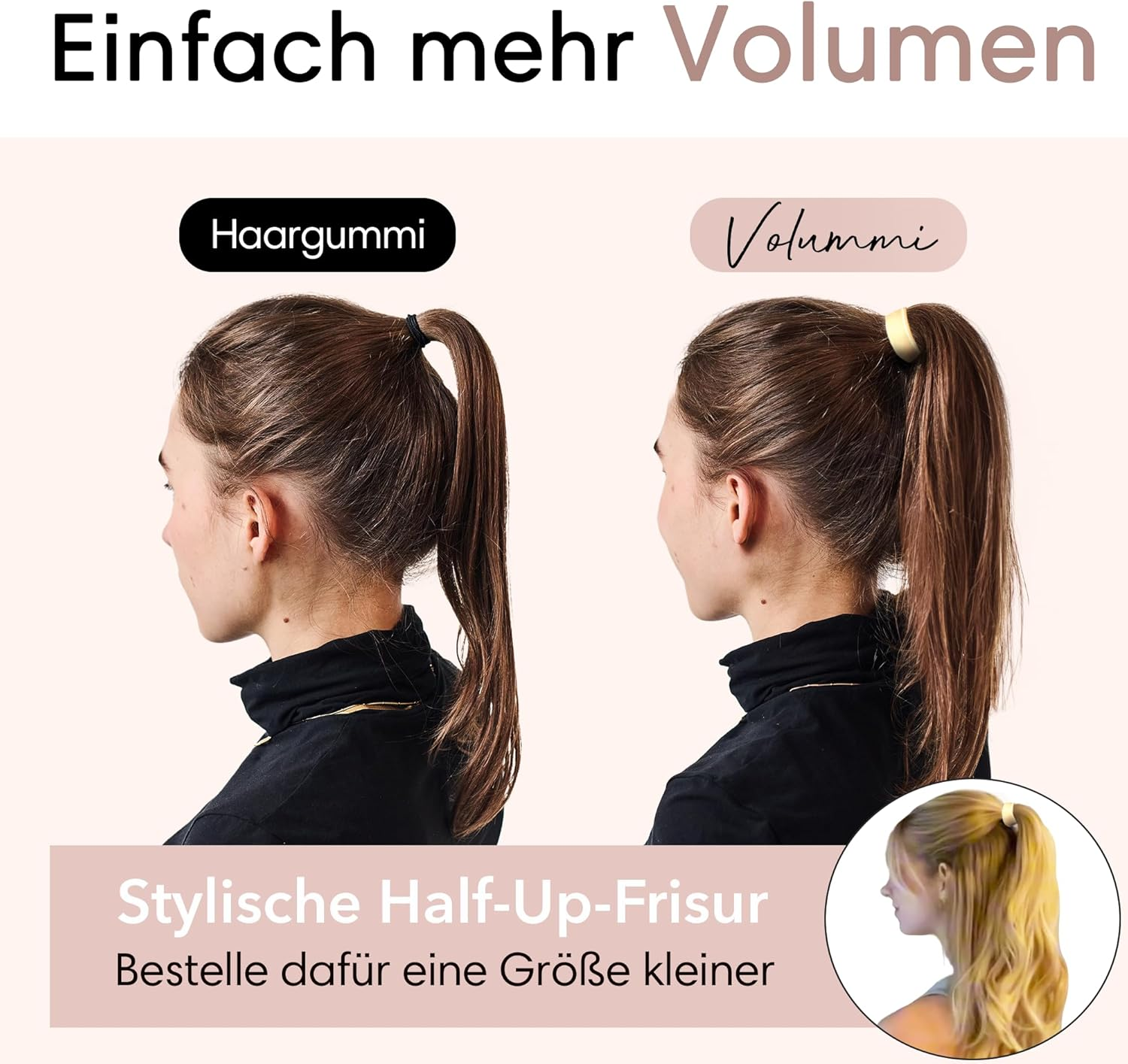 Volummi Hair Scrunchie, Innovative Ponytail Scrunchie for Visibly More Volume in the Ponytail, Strong Hold & Gentle on Hair, the Original Made in Germany [Sandy Gold M for Medium Hair Thickness] image number 6
