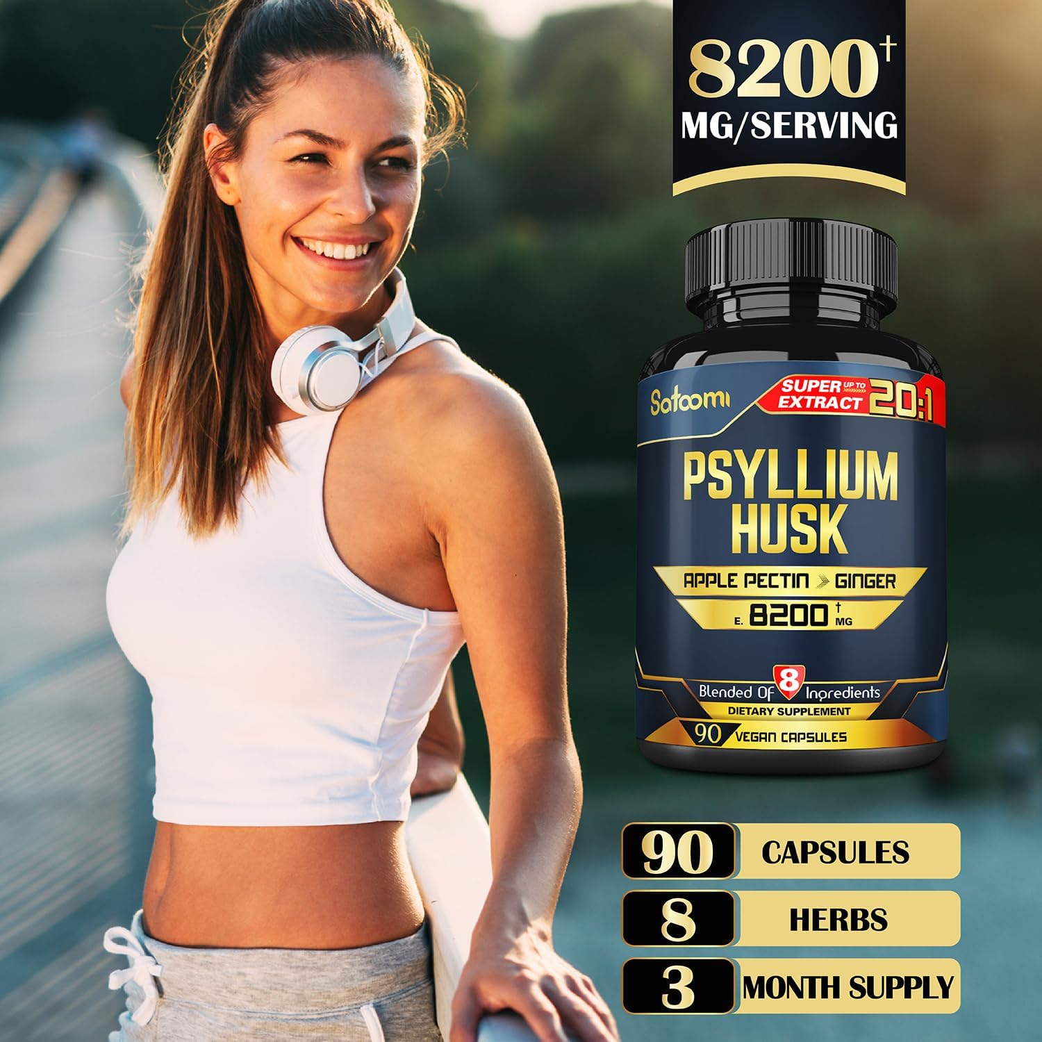 Fibre Supplement - Psyllium Husk Extract Capsules - 3 Month Supply - Blended with Apple Pectin, Ginger, Fennel, Turmeric, Peppermint, Cinnamon, Amla - Support Digestive & Immune Health image number 5