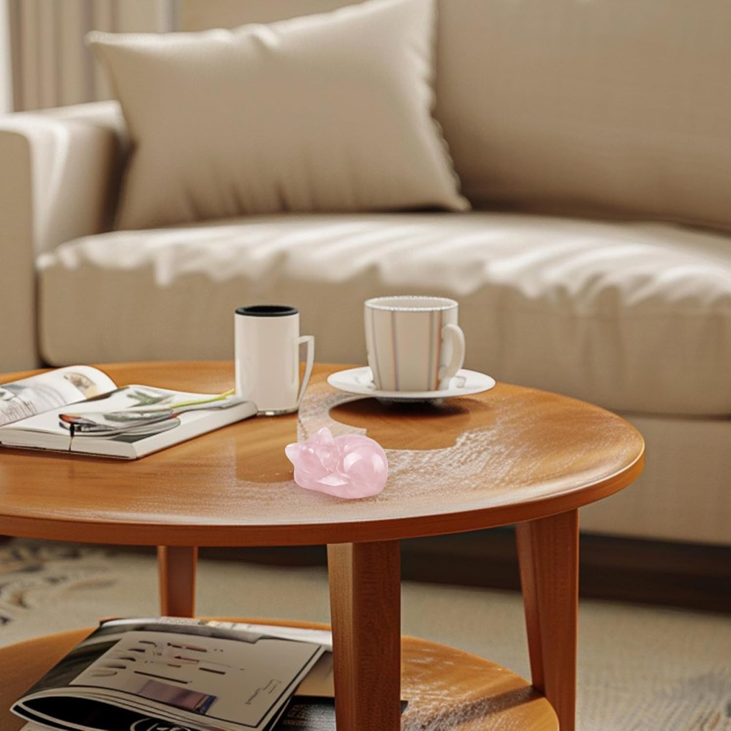 Crystal Cat Statue Decor, Healing Crystal Sleeping Cat Figurines, Cat Gifts for Women, Cute Desk Decor, Cat Sculpture Office Decor, Lucky Kitten Decoration for Cat Lover (Pink)