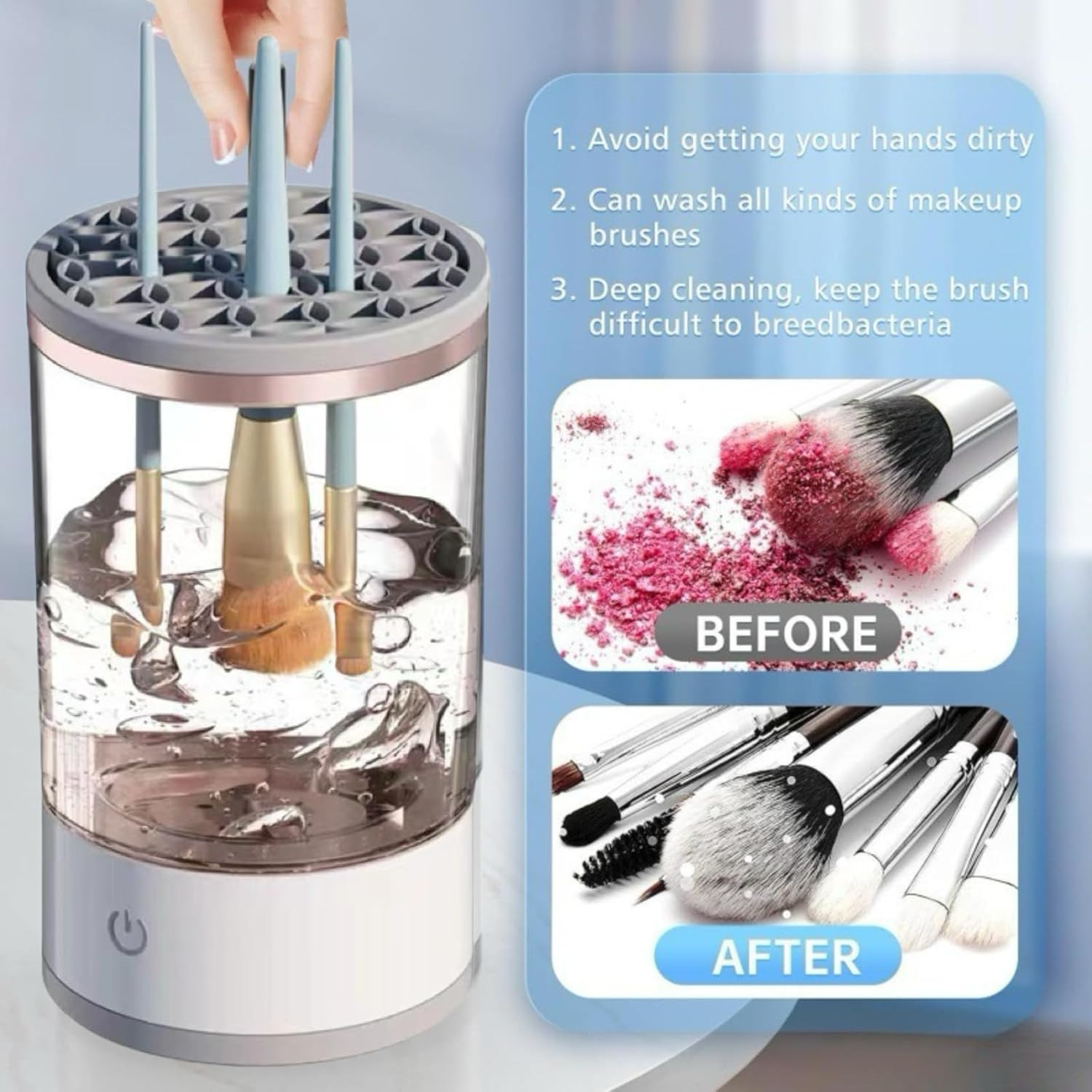 Electric Makeup Brush Cleaner,Makeup Brush Cleaner Machine,Make up Brush Cleaner Cleanser Machine,Automatic Makeup Brush Cleaner, Ideal for Traveling and Makeup Lovers for Professionals (White)