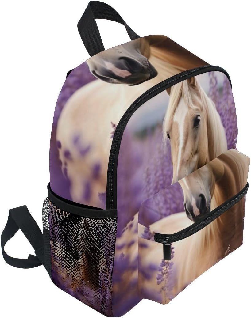 RPLIFE Horse Lavender Field Purple Toddler Girl Backpack with Name Tag, Travel Bookbag, 3-8 Years image number 2
