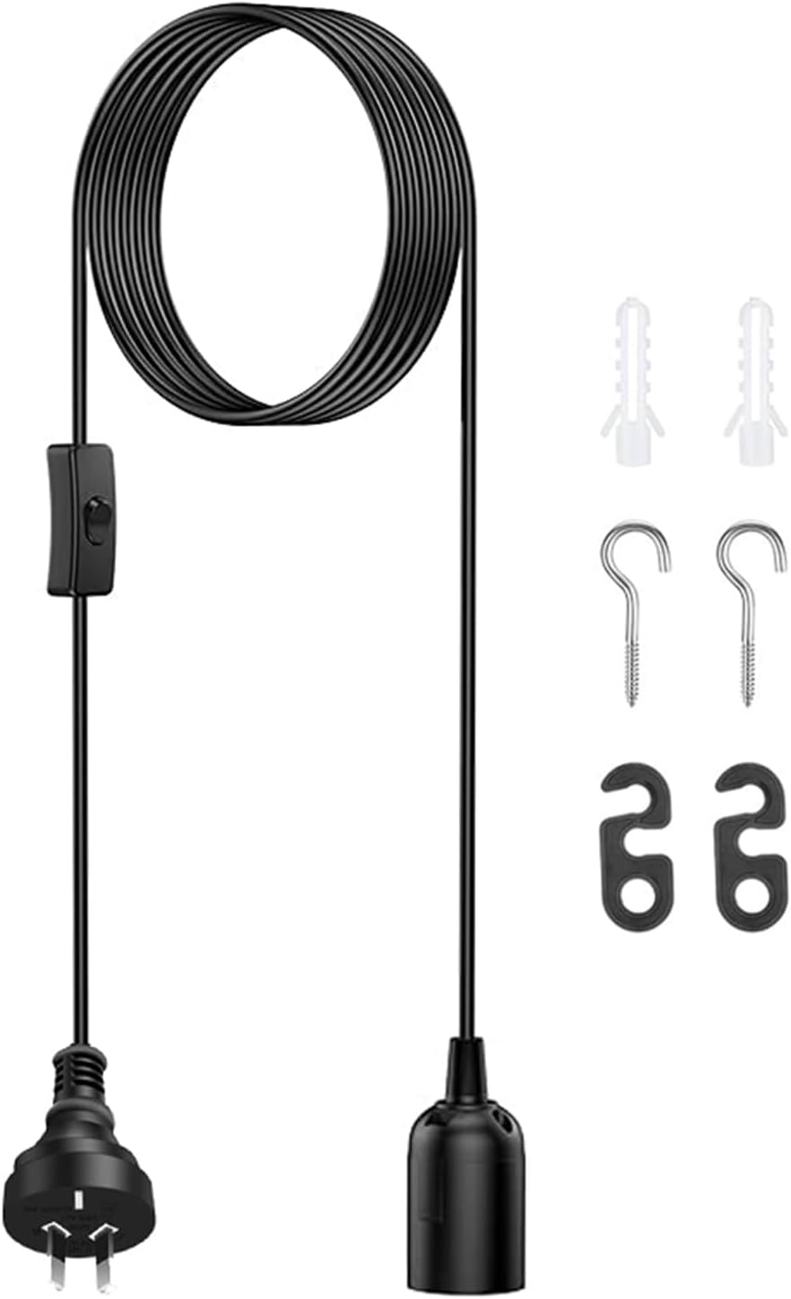 Salt Lamp Cord Replacement E27 Bulb Cable with Light Switch, 1.8M Plug in Pendant Light Extension Cable Lamp Socket to AC AU Plug Power Cord for Kitchen Bedroom Plant Growth Linear Pendant Lights image number 3