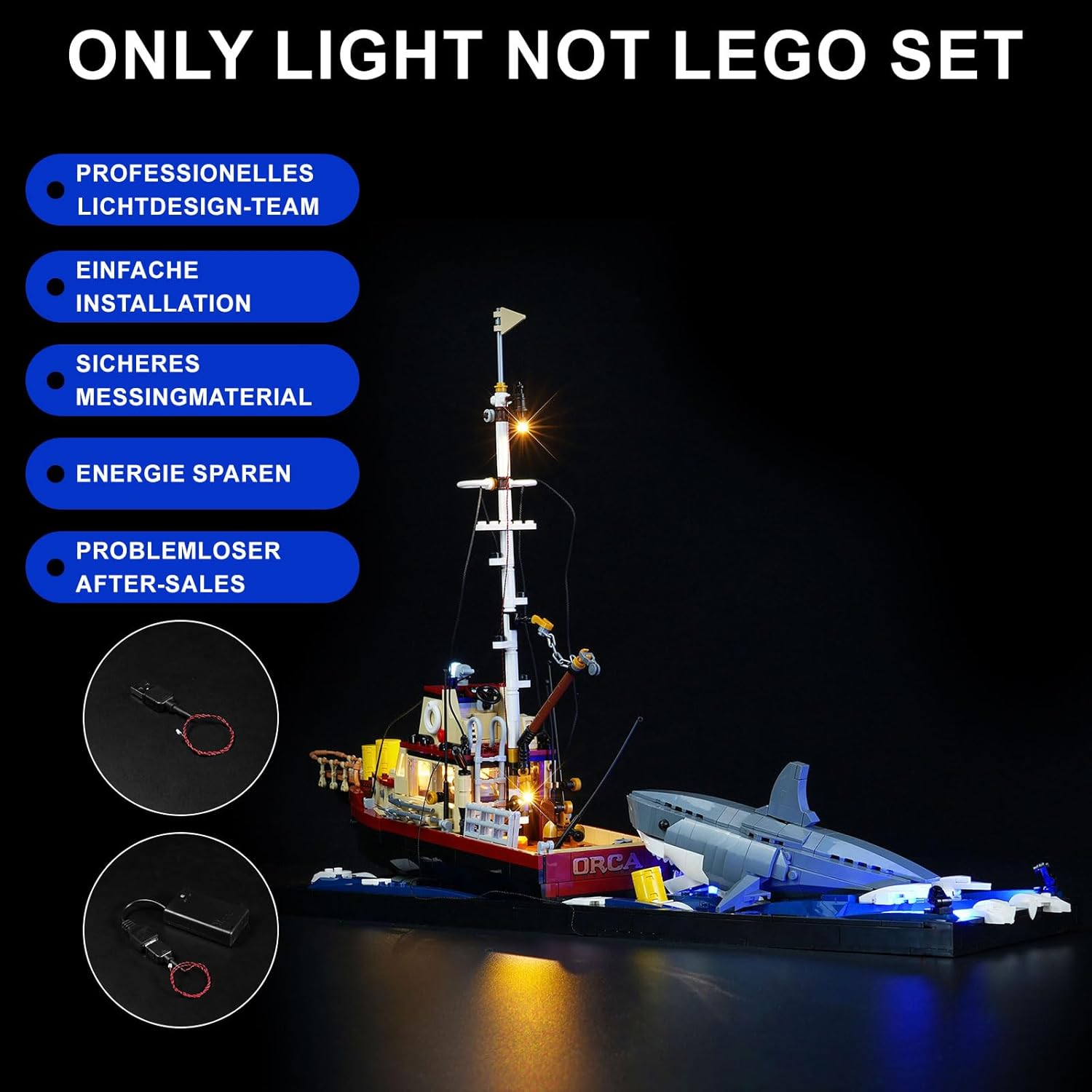 Cooldac LED Light Kit Compatible with  Jaws 21350, Lighting Set for White Shark (Lights Only, No Models) image number 3