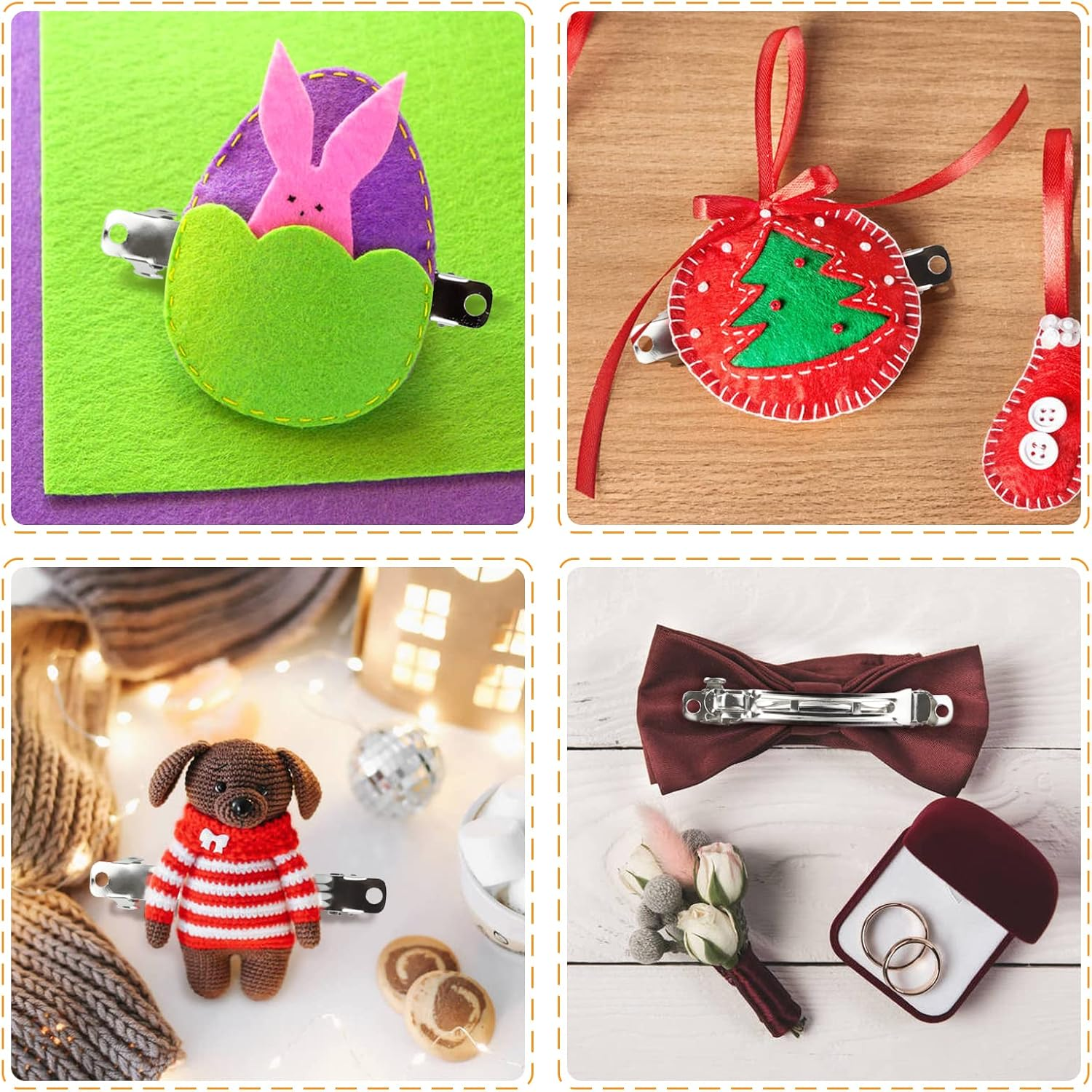 100 Pack 6 CM 2.36 Inch Blank Silver Square Rectangle Metal French Barrette Plain Base Hair Clips DIY Crafting Clips for Bows Snap Hair Clips Ponytail Holder Hairclips Hair Accessories for Women Girl image number 4