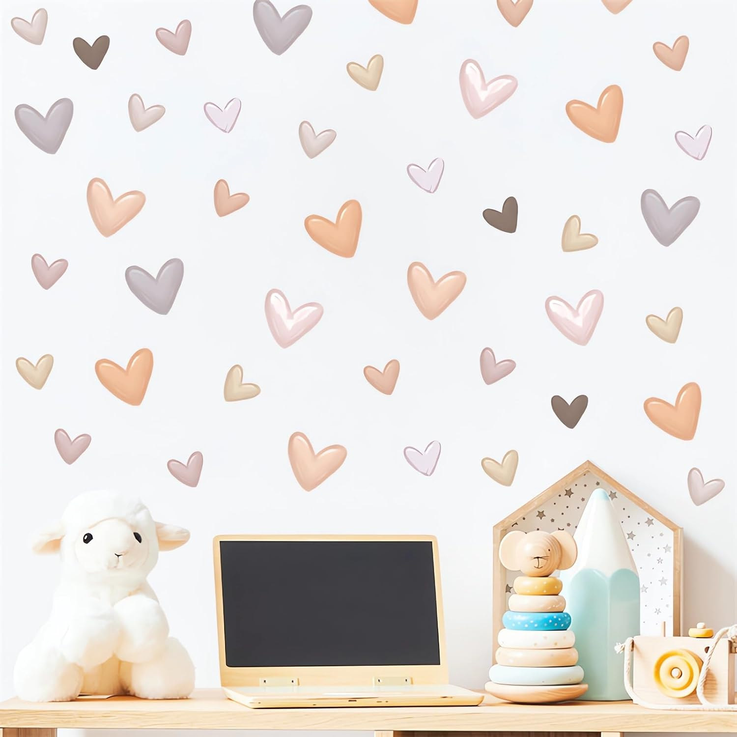 12 Sheets 120 Pcs Gray Brown Love Heart Graphics Wall Stickers, Sacinora Ins Style Romantic Love DIY Wall Decals Removable Vinyl Peel and Stick for Nursery Bedroom Art Home Decorations - Blue image number 4