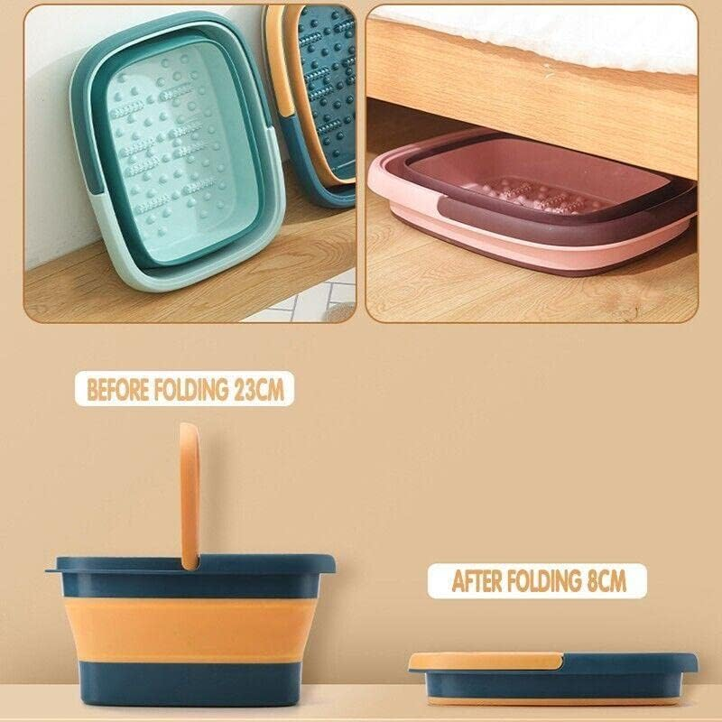 Foot Bath Collapsible Plastic Tub Folding Foot Spa Pedicure Bath Massage Tub Bucket Feet Basin, Durable PP+TPR Material, Available in Green, Blue, Pink - Blue image number 5