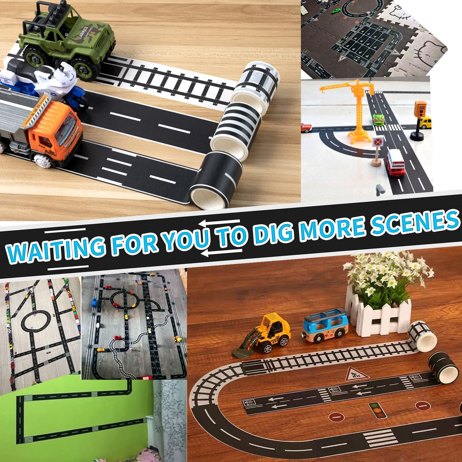 TORMEN Road Sticker Rolls Cars Track and Train Sets Sticker Perfect to Develop Your Kids Imagination and Memory, Play and Gifts for Children Toys(2 Rolls of Road - 2 Rolls Of Road image number 4