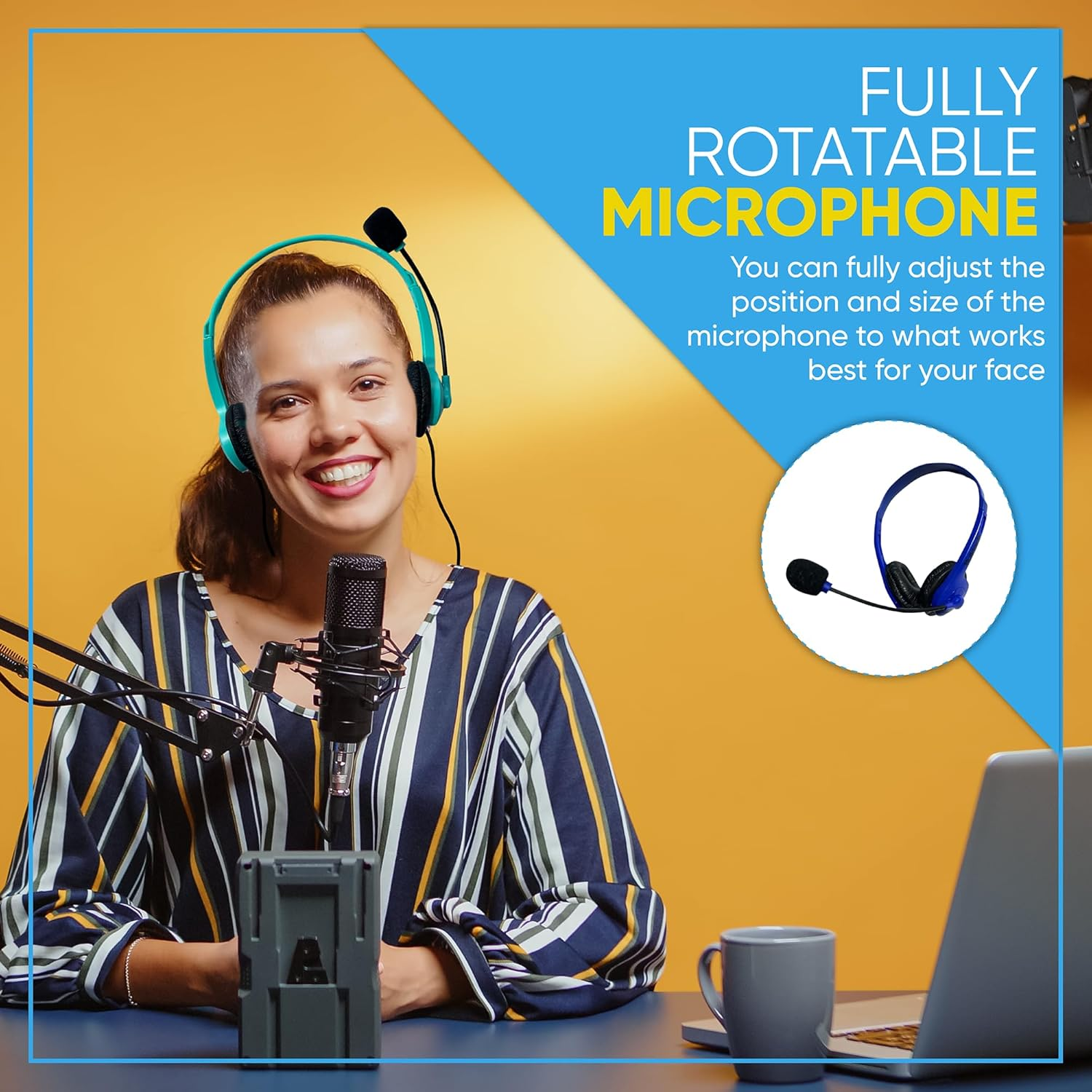 5 Pack Bulk Wired On-Ear Leather Headsets with Boom Microphone and 3.5Mm Connector, Black image number 3